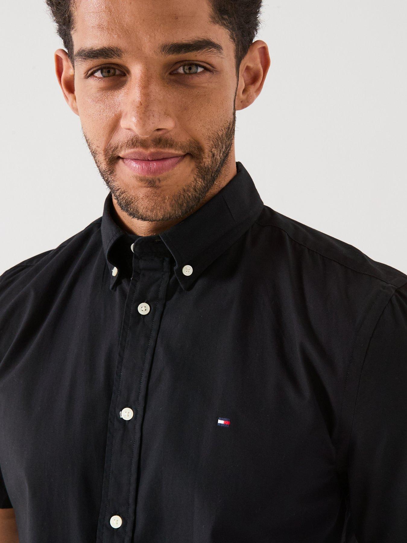 Image 4 of 6 of Tommy Hilfiger Flex Poplin Solid Short Sleeve Shirt - Black