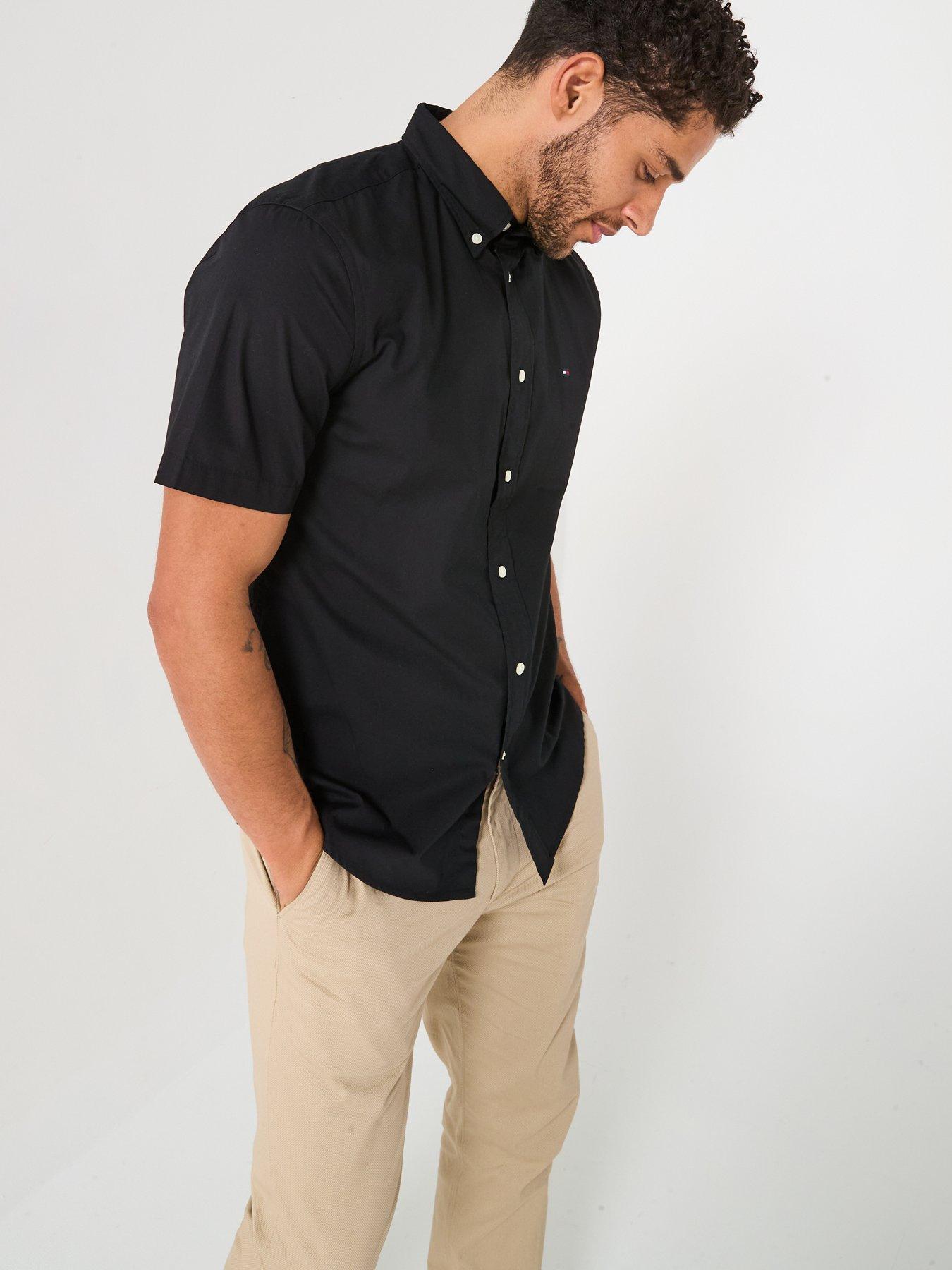 Image 5 of 6 of Tommy Hilfiger Flex Poplin Solid Short Sleeve Shirt - Black