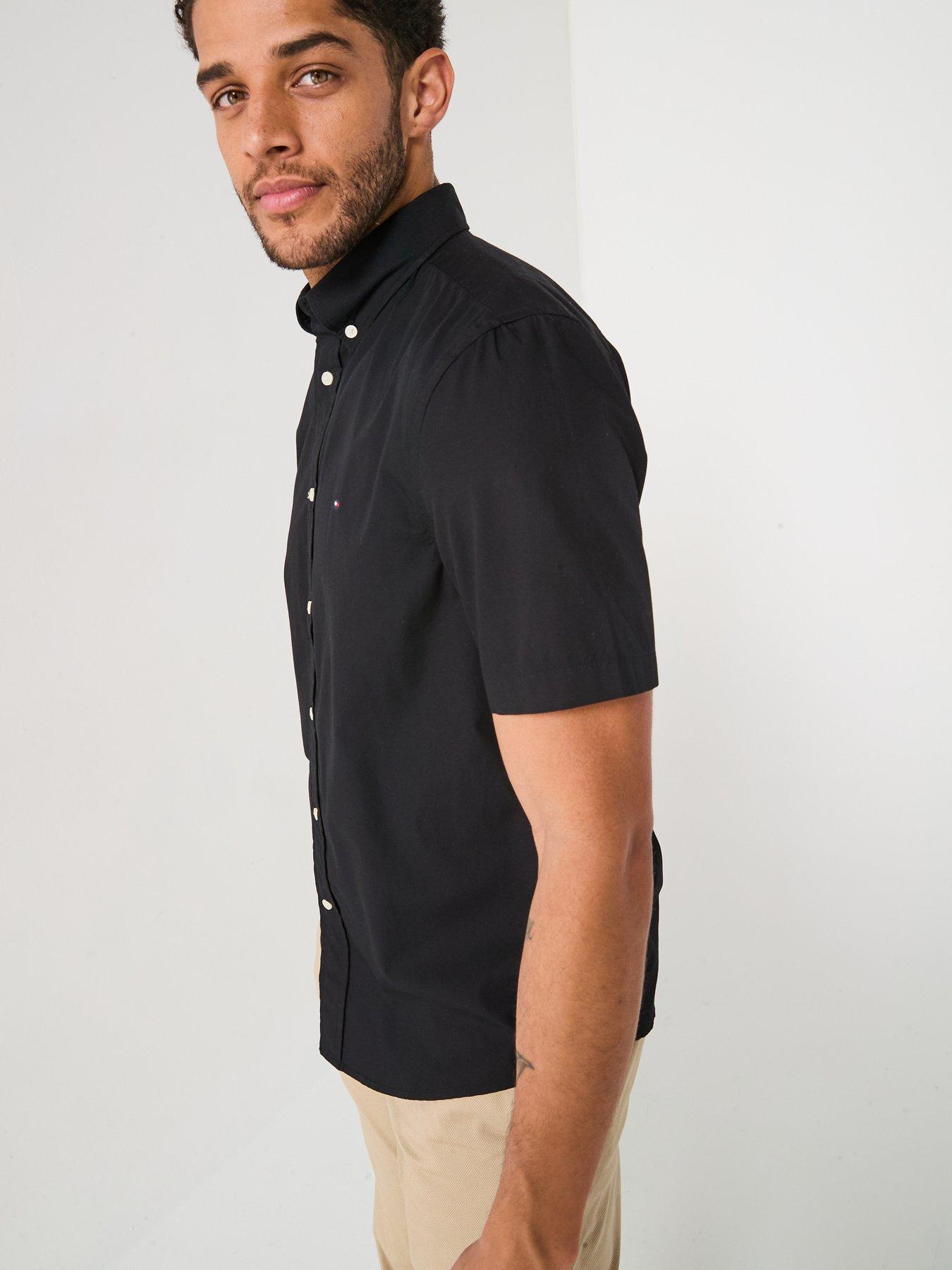 Image 6 of 6 of Tommy Hilfiger Flex Poplin Solid Short Sleeve Shirt - Black