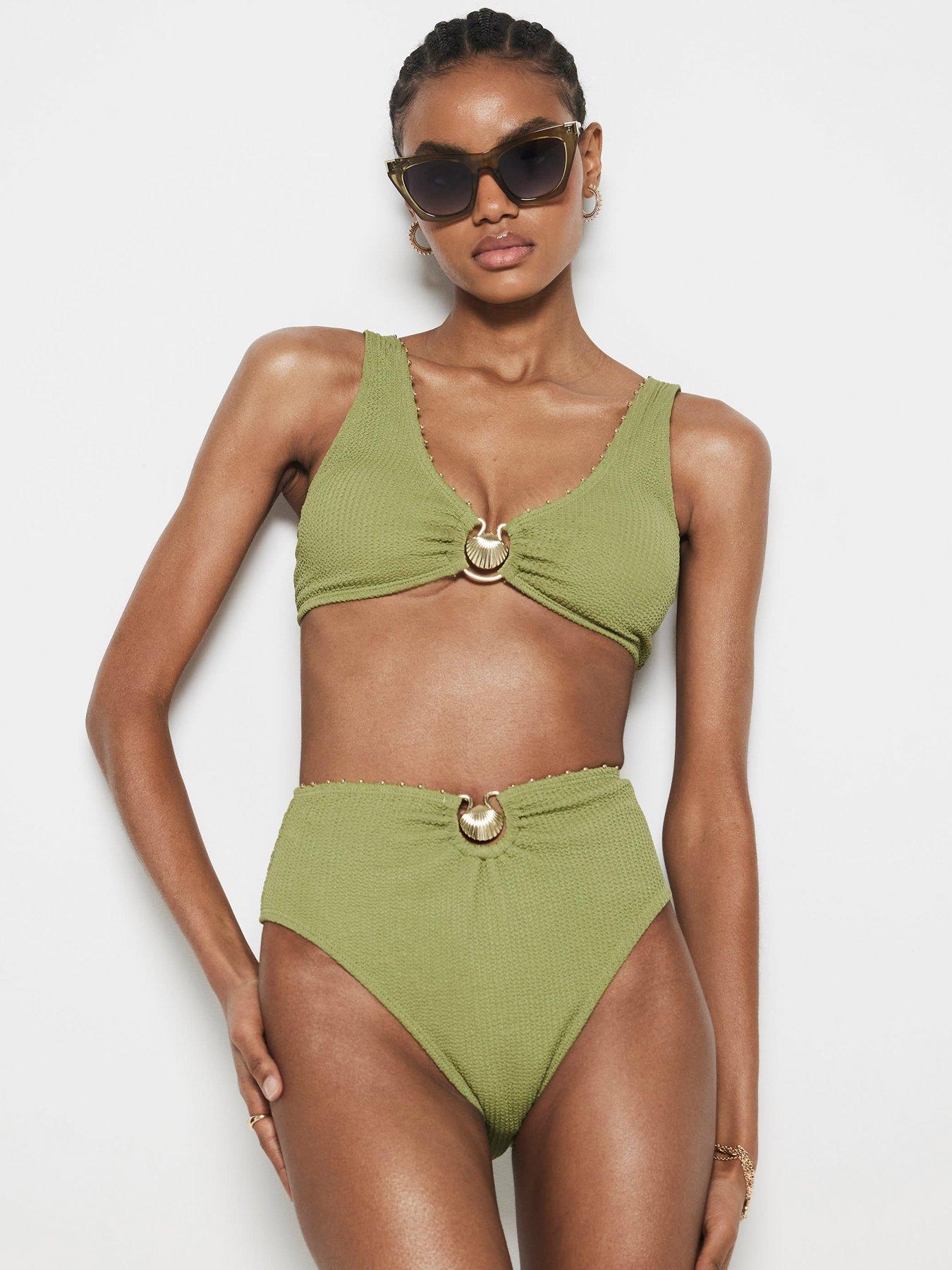 undefined Shell Texture High Apex Bikini Top - Khaki