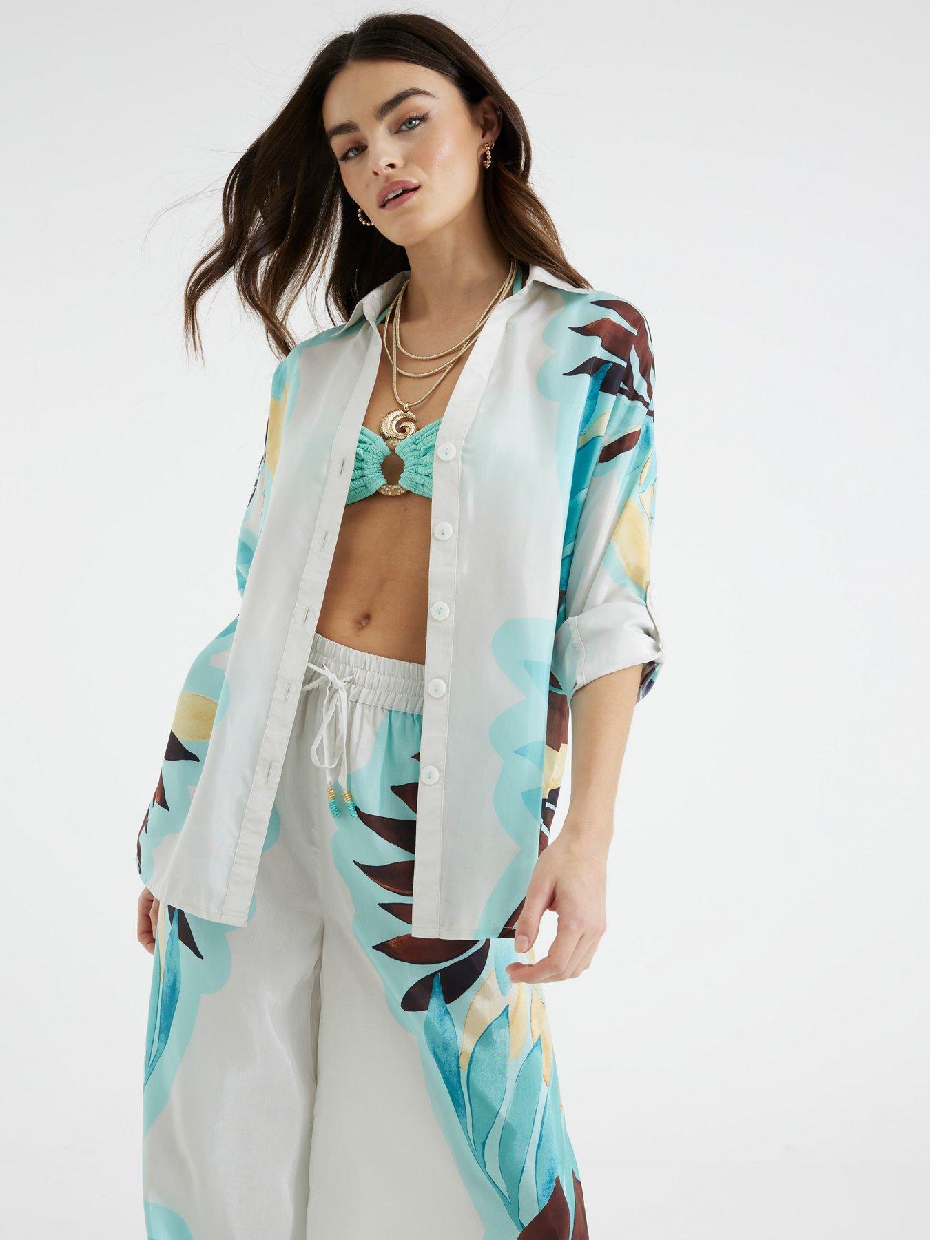 River Island Leaf Placement Print Shirt - Cream