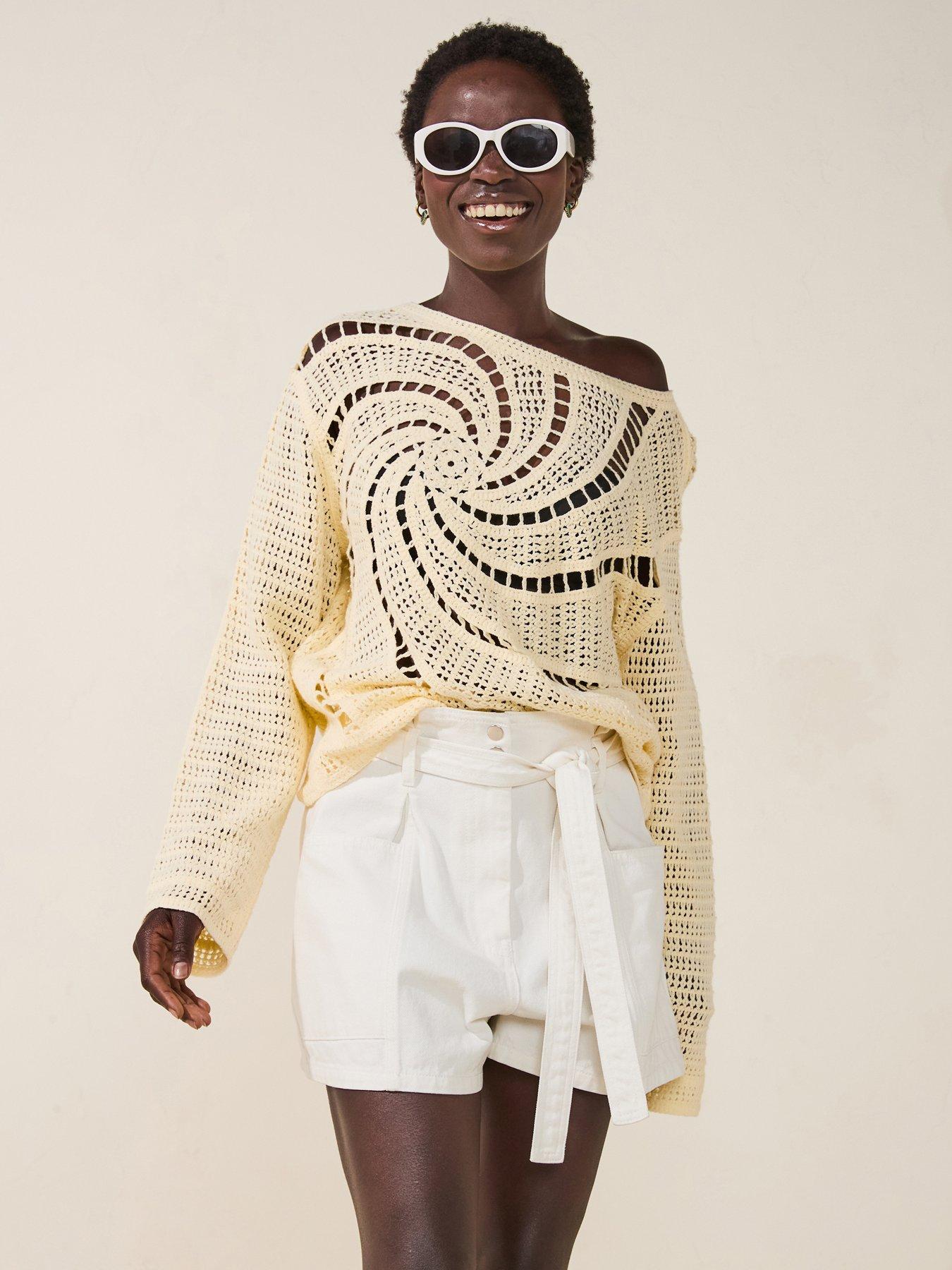 V by Very Paperbag Denim Shorts - White
