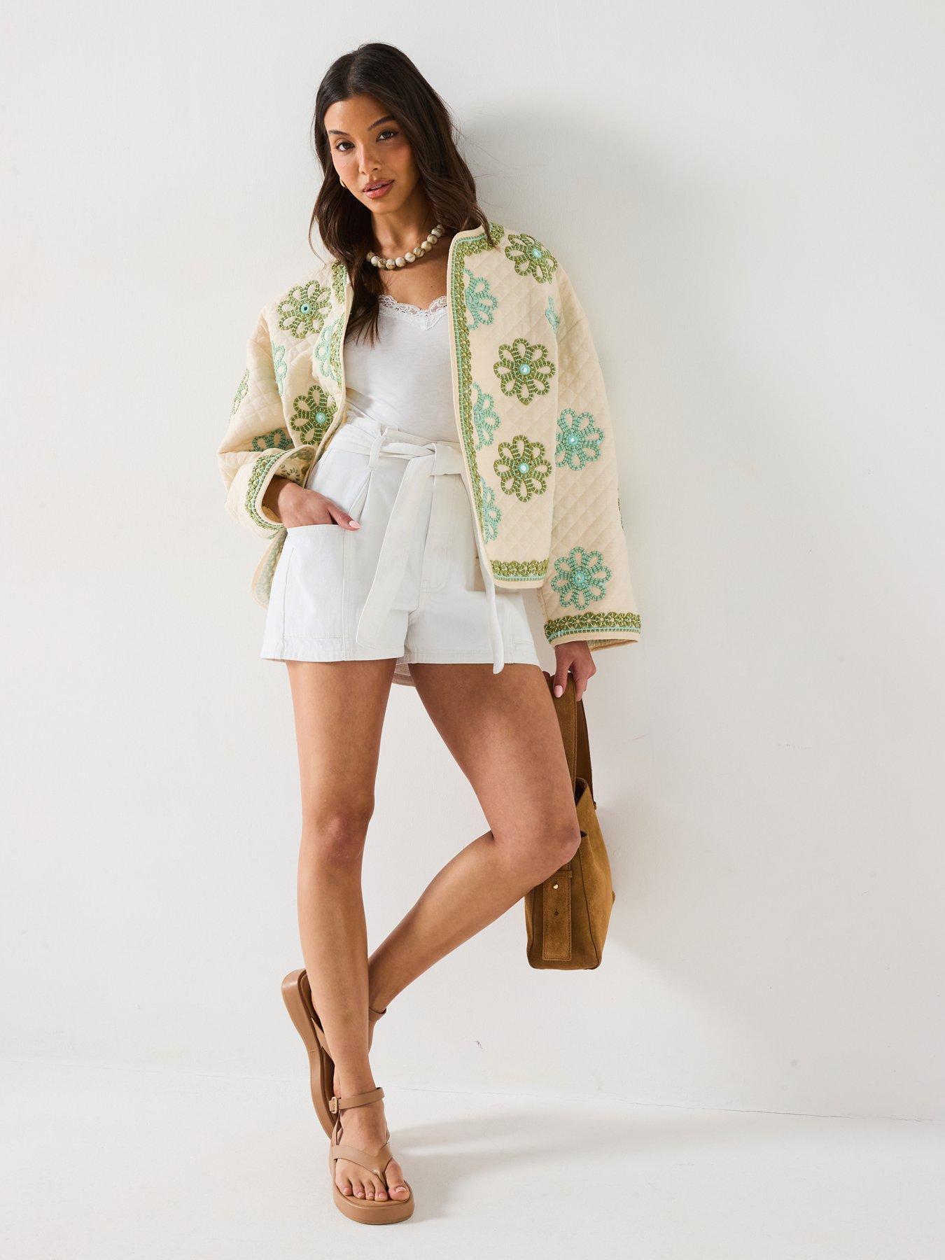  image of v-by-very-paperbag-denim-shorts-white