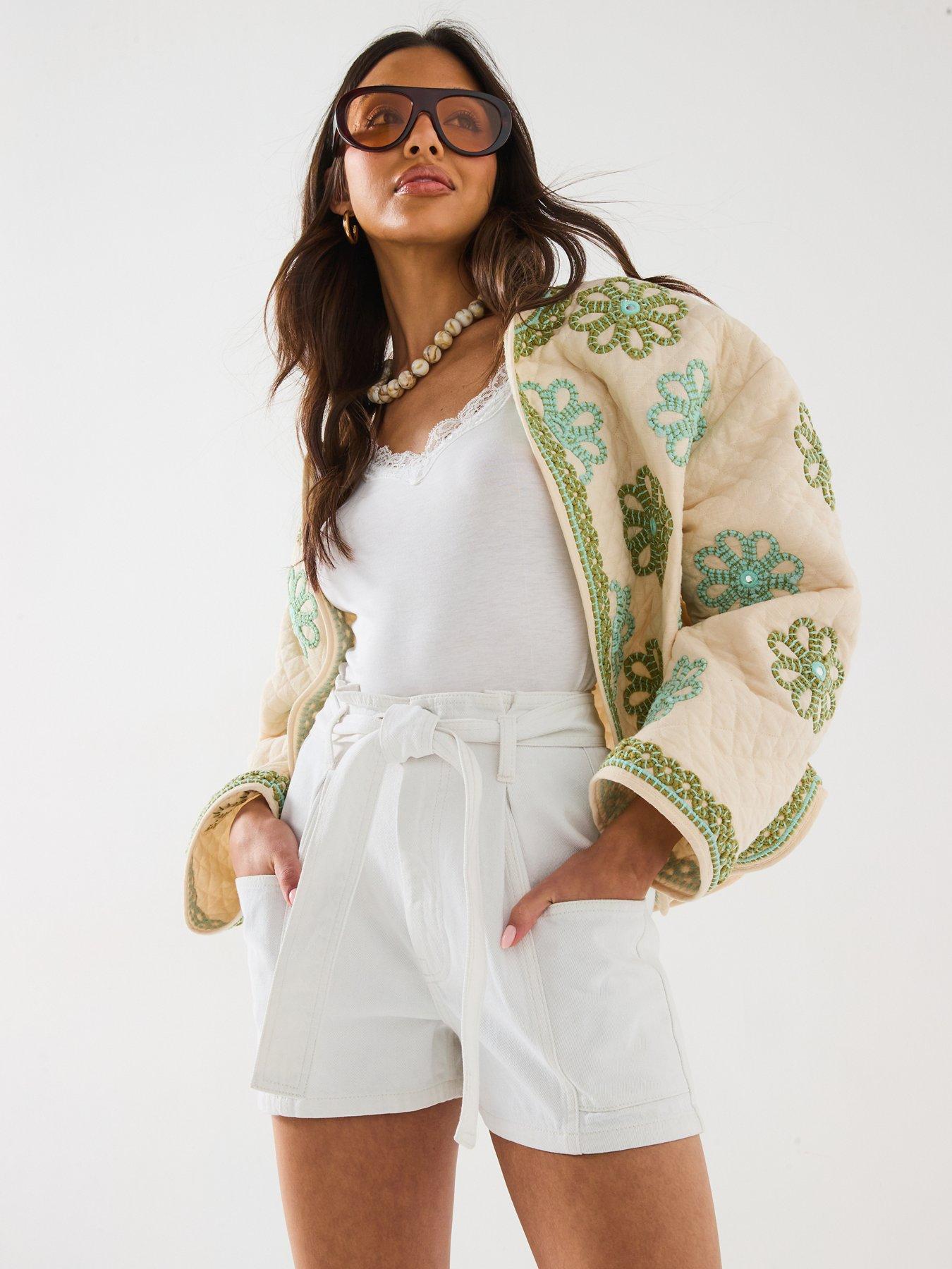  image of v-by-very-paperbag-denim-shorts-white