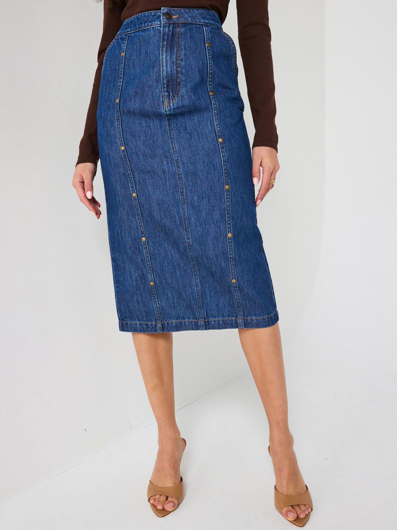 Denim solid color V-neck casual skirt