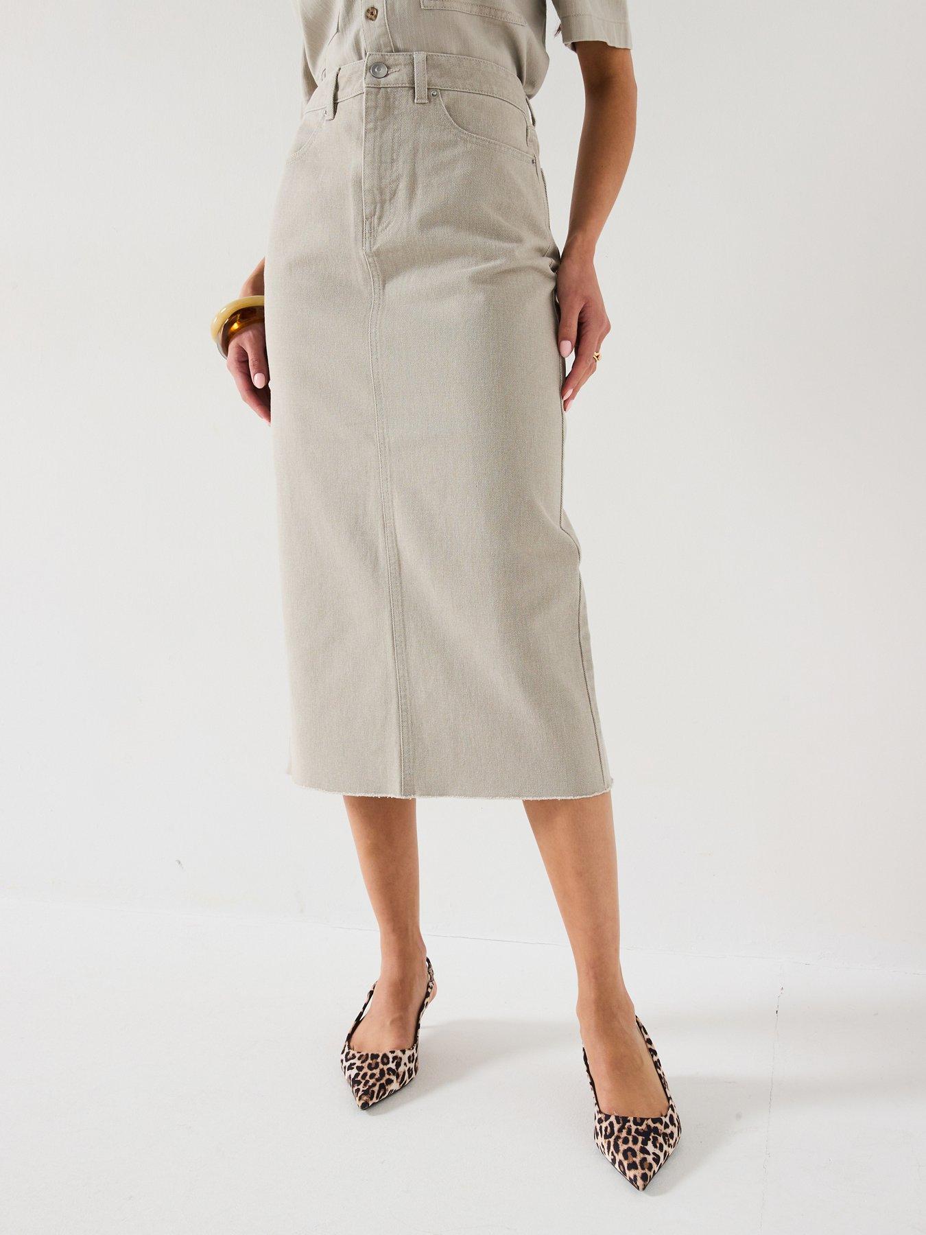 V by Very Denim Midi Skirt - Clay