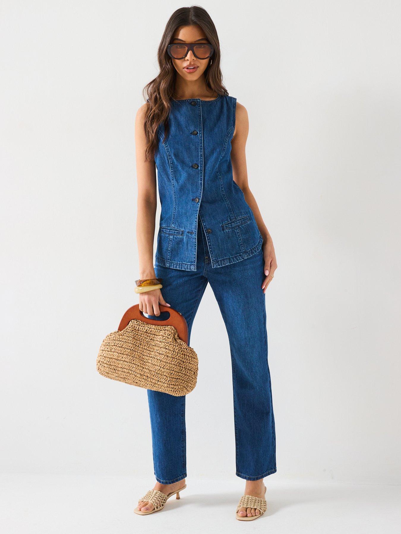 Image 3 of 6 of V by Very Denim Button Through Top - Dark Wash
