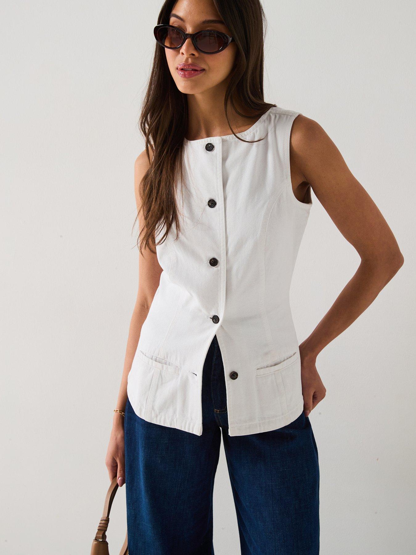 undefined Denim Button through Top - White