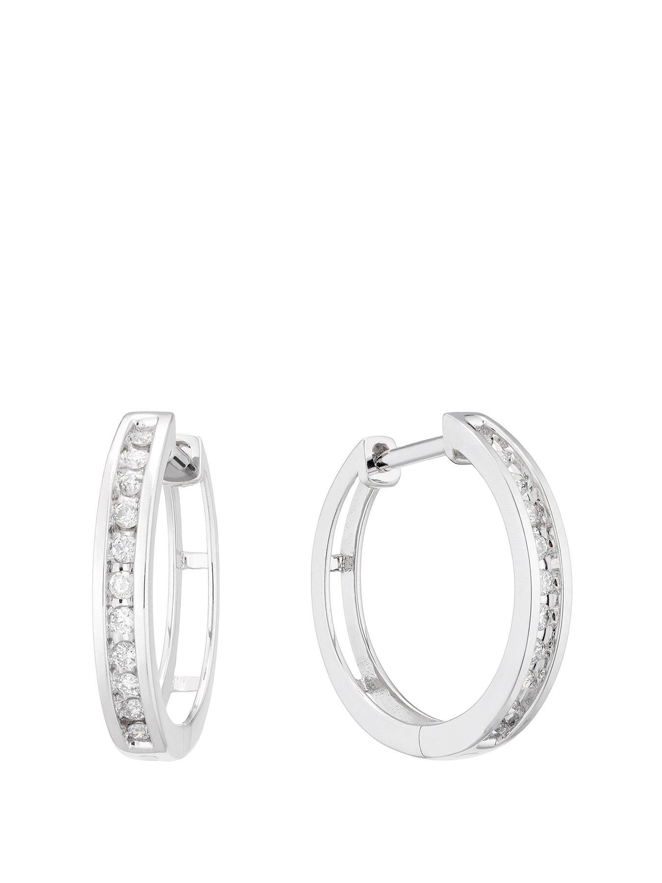  image of ernest-jones-9ct-white-gold-015ct-diamond-channel-set-10mm-hoop-earrings