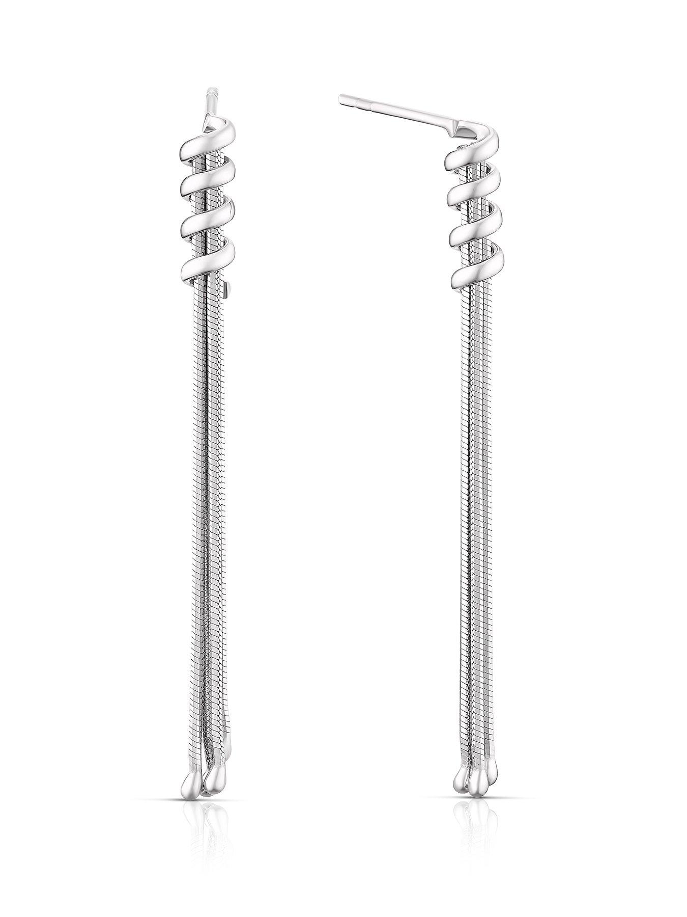  image of ernest-jones-sterling-silver-multi-snake-chain-tassel-drop-earrings