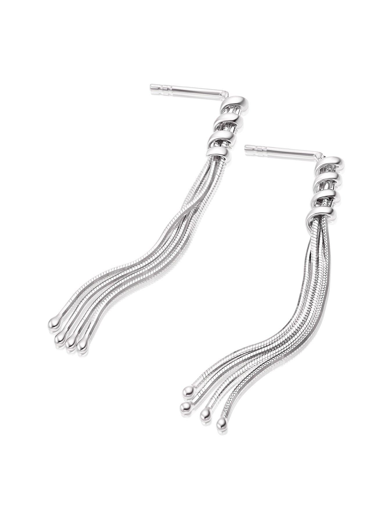  image of ernest-jones-sterling-silver-multi-snake-chain-tassel-drop-earrings