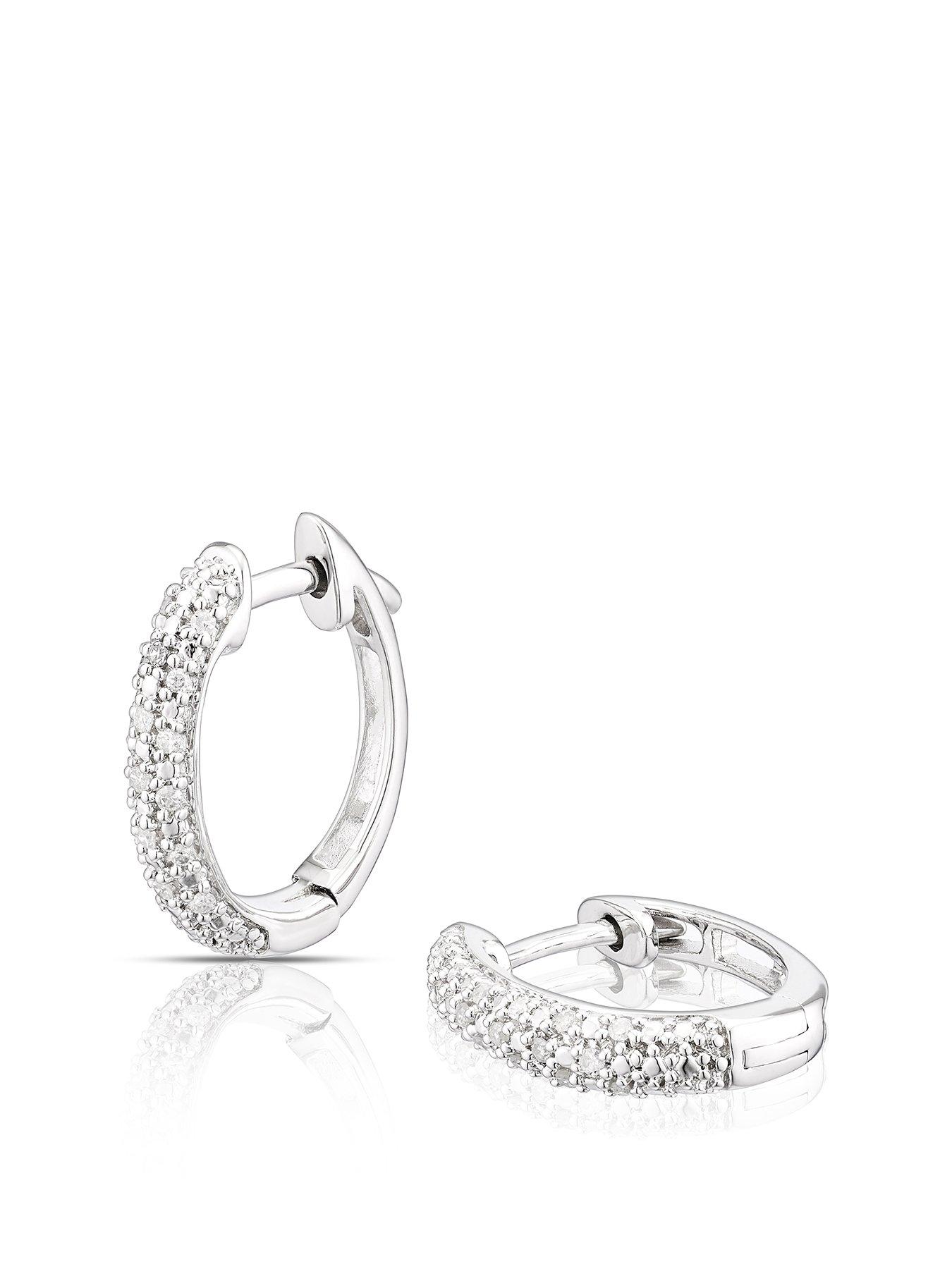 undefined Sterling Silver 0.10ct Diamond Dome Hoop Earrings