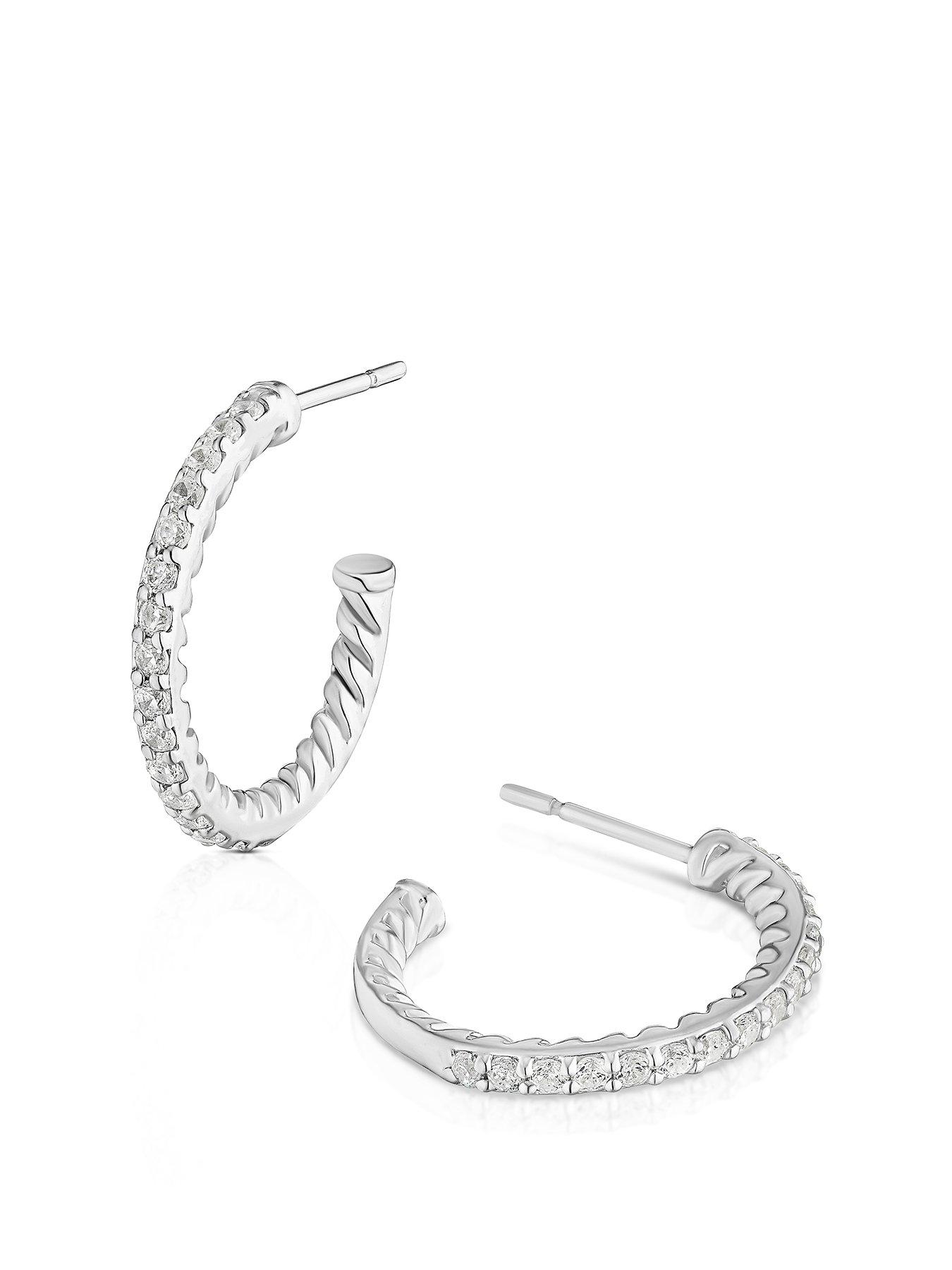 image of h-samuel-sterling-silver-cubic-zirconia-half-hoop-stud-hoop-earrings