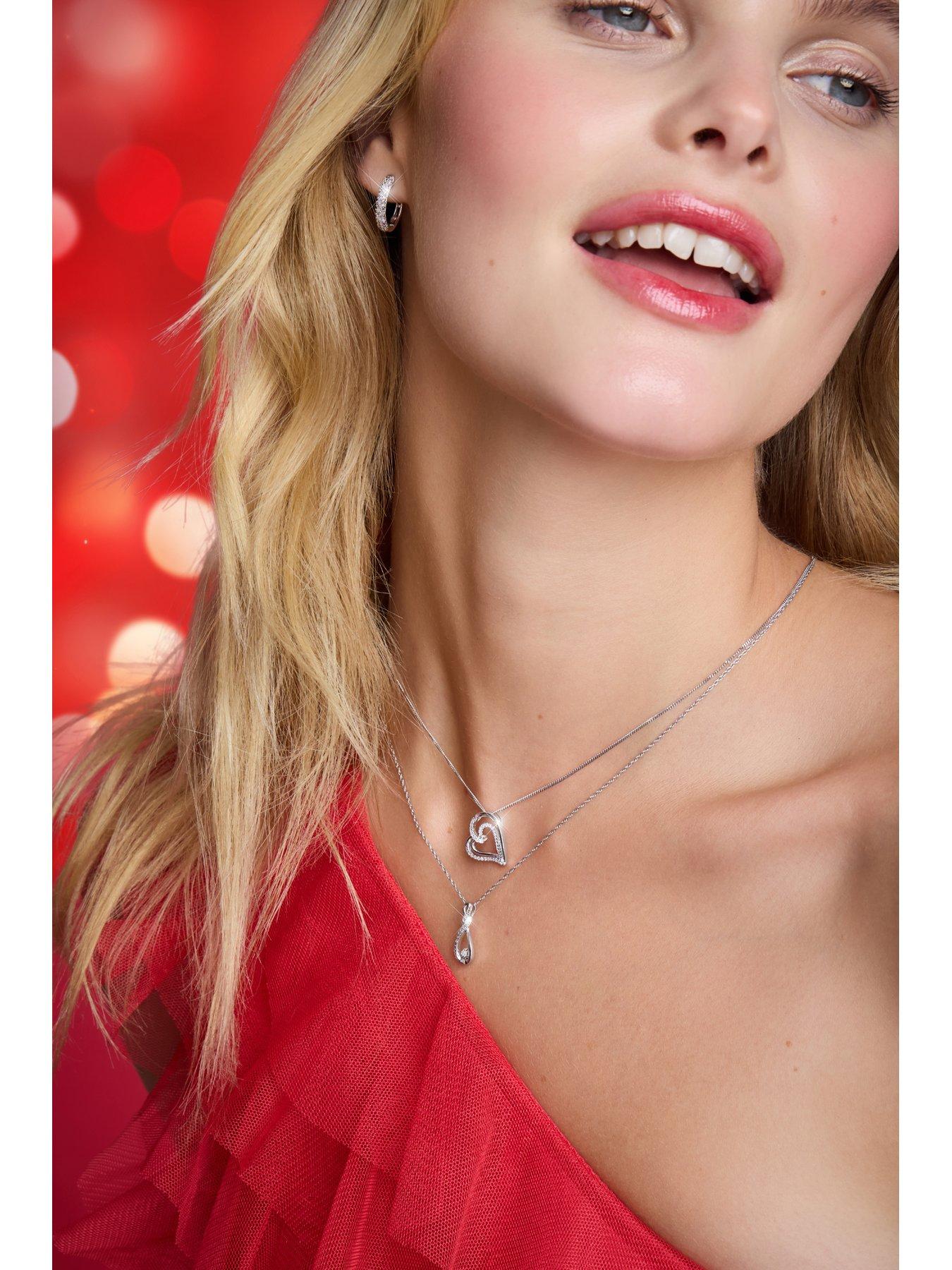  image of h-samuel-sterling-silver-010ct-diamond-swirl-heart-pendant-necklace