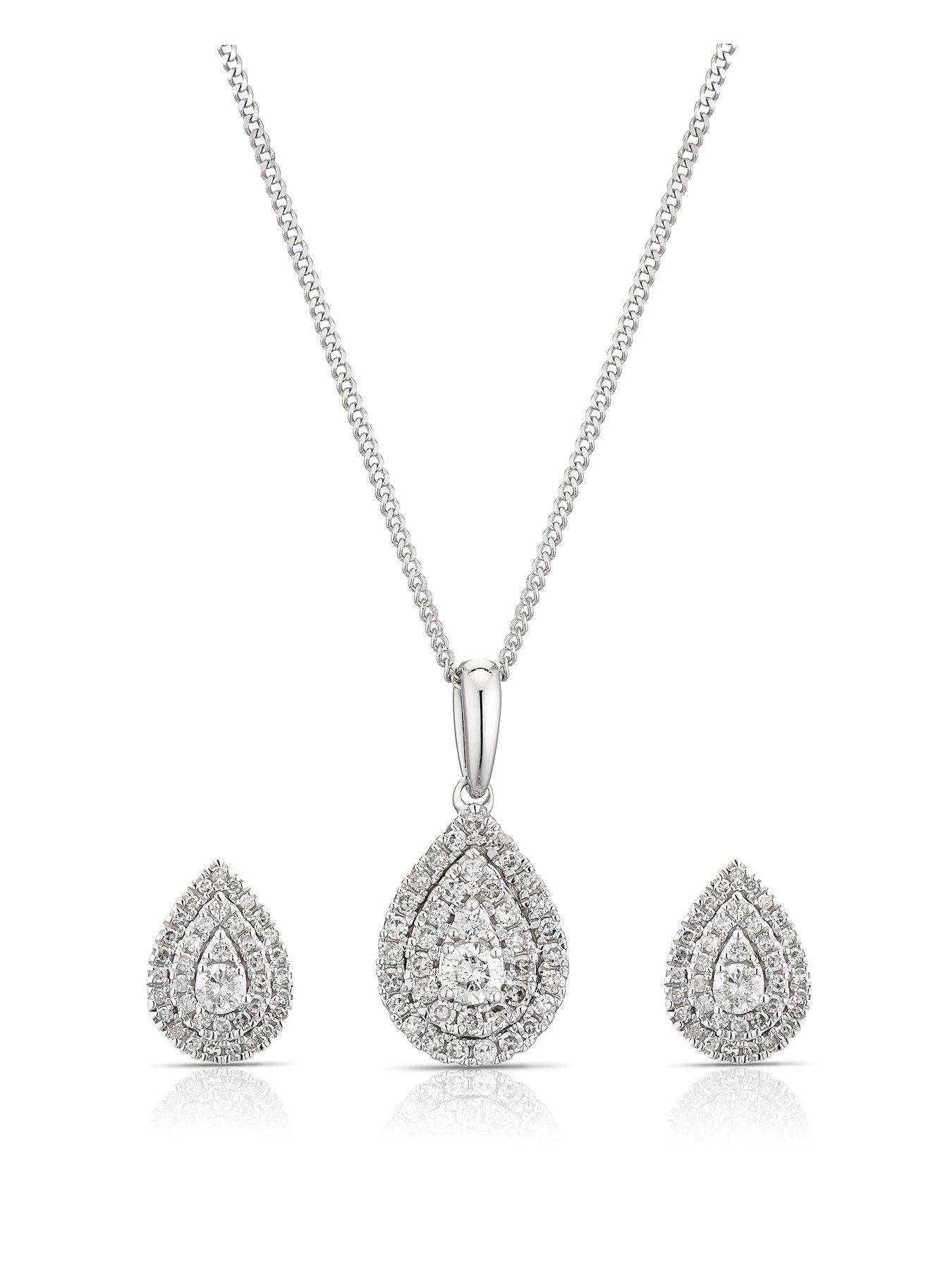 undefined 9ct White Gold 0.50ct Diamond Pear Earring & Necklace Box Set