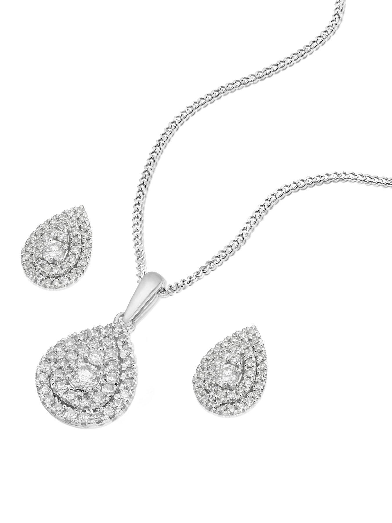  image of ernest-jones-9ct-white-gold-050ct-diamond-pear-earring-necklace-box-set