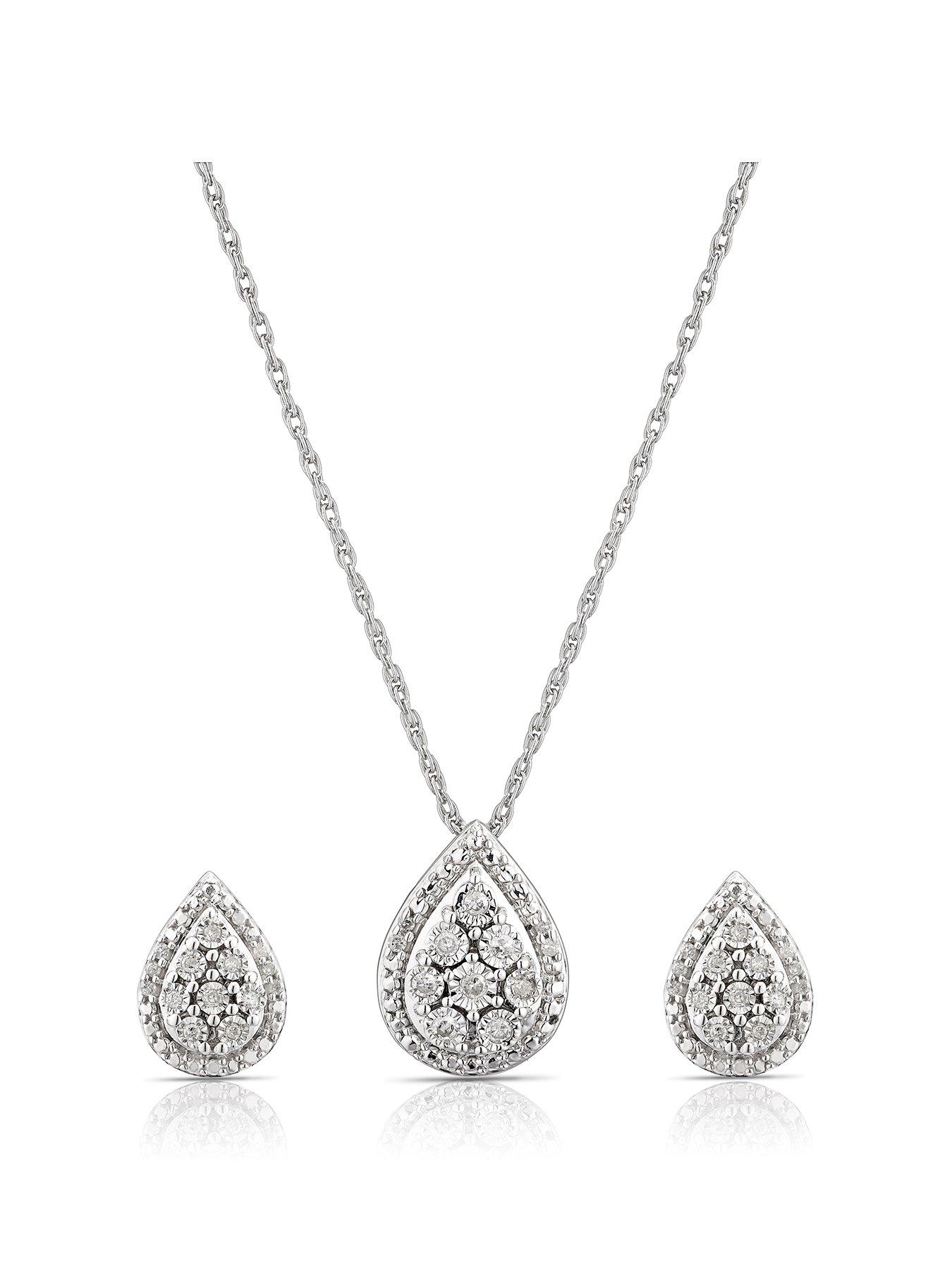 h-samuel-sterling-silver-015ct-diamond-pear-cluster-earring-pendant-set