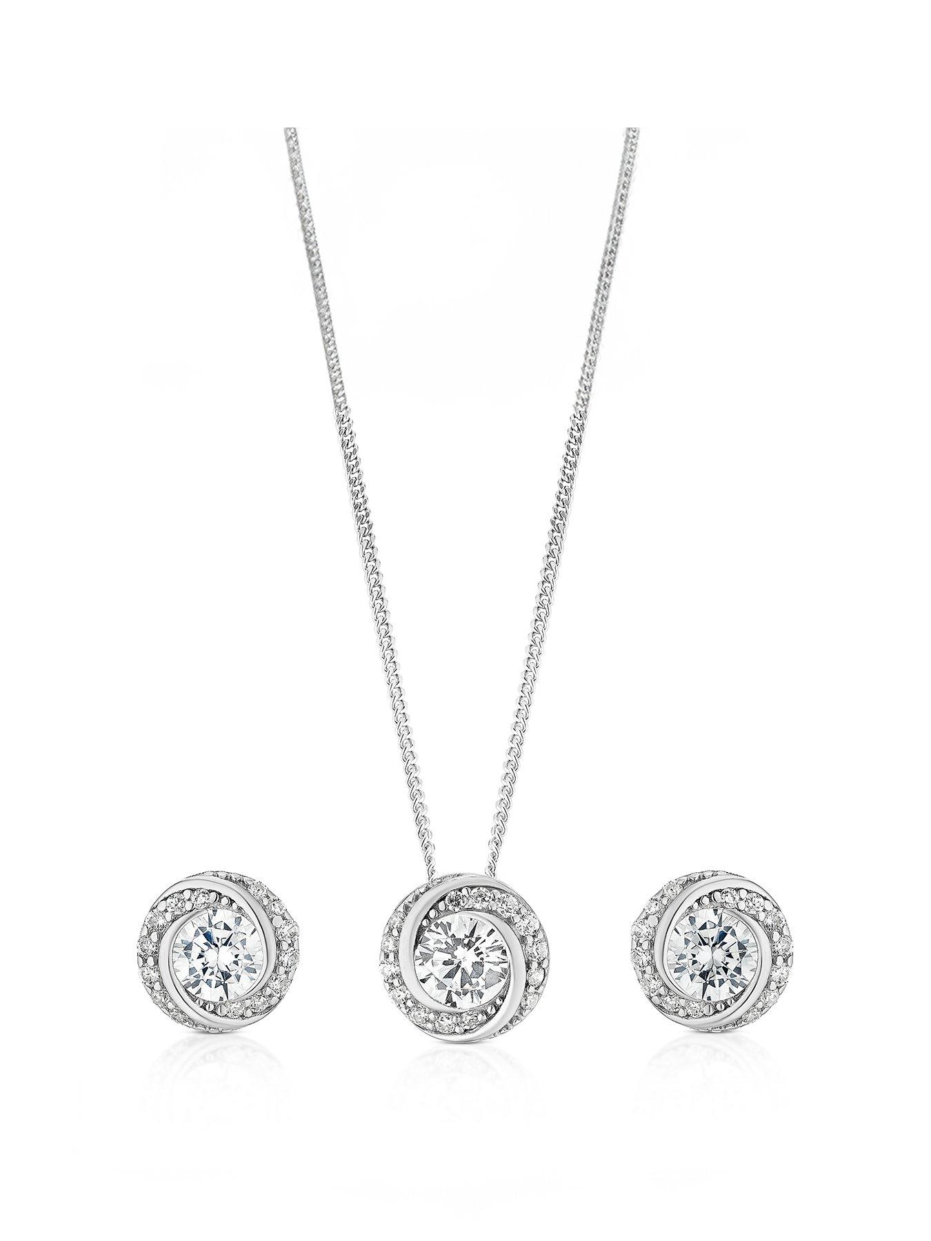undefined Sterling Silver Cubic Zirconia Swirl Pendant & Stud Earrings Set