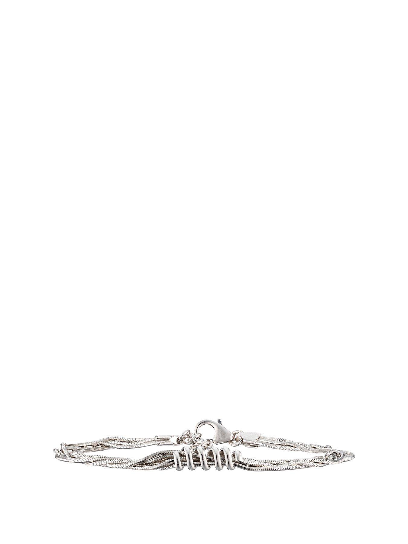Ernest Jones Sterling Silver Multi Snake Chain Tassel Bracelet