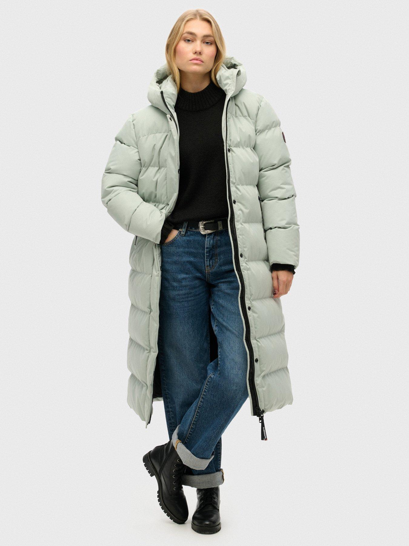undefined Microfibre Longline Padded Coat - Grey