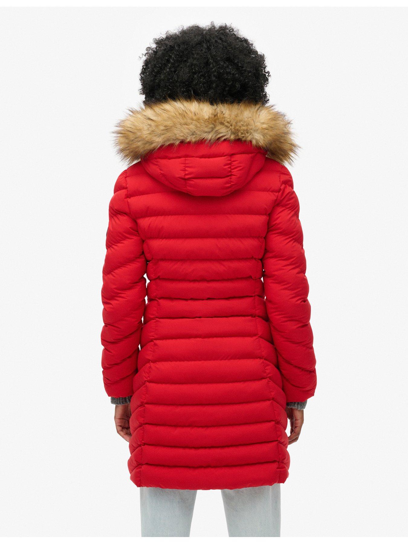  image of superdry-fuji-faux-fur-hooded-coat-red