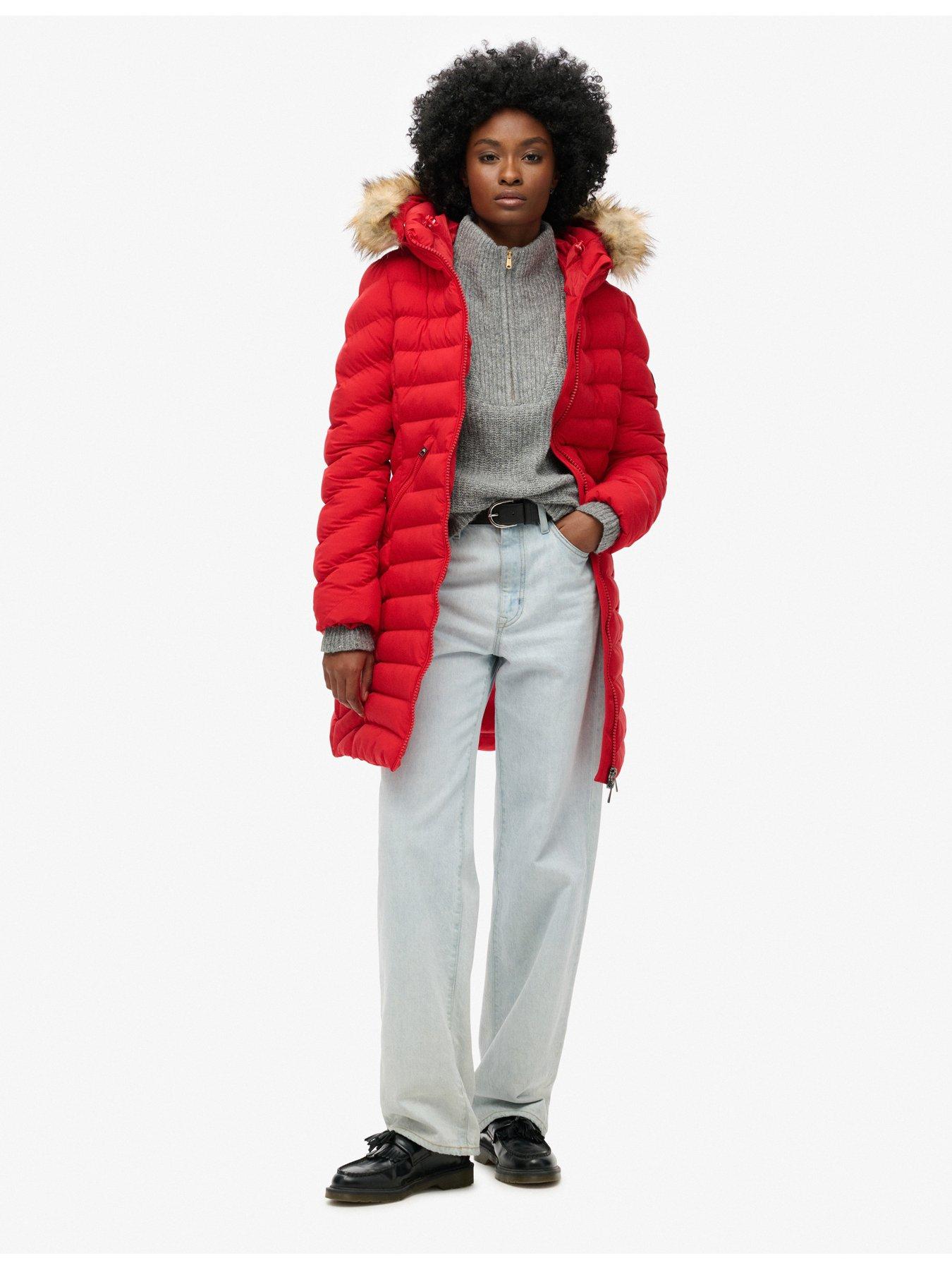  image of superdry-fuji-faux-fur-hooded-coat-red