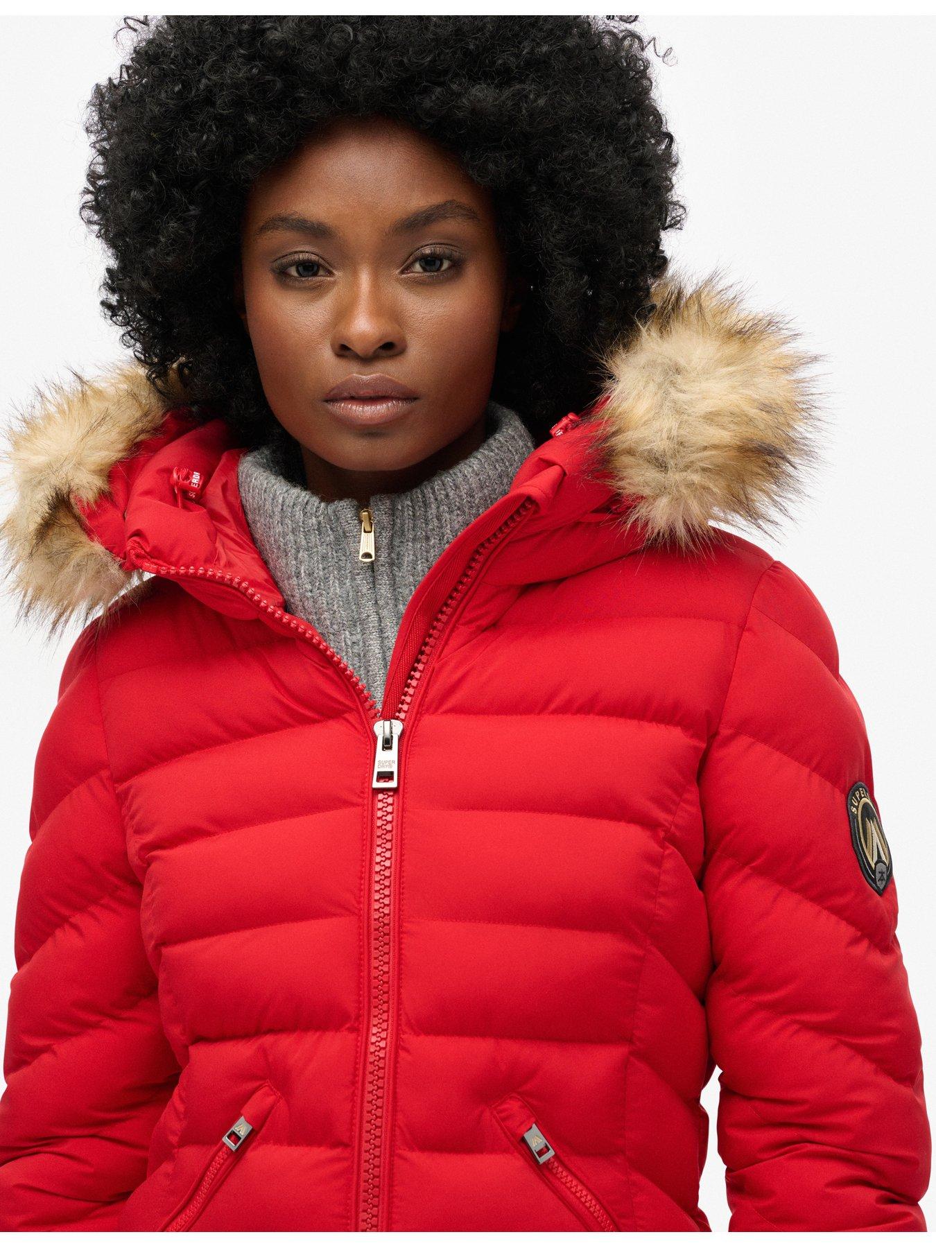  image of superdry-fuji-faux-fur-hooded-coat-red