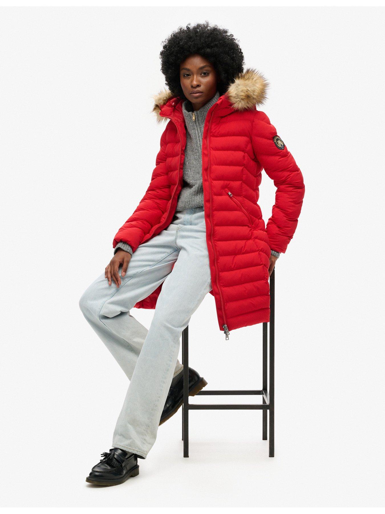  image of superdry-fuji-faux-fur-hooded-coat-red