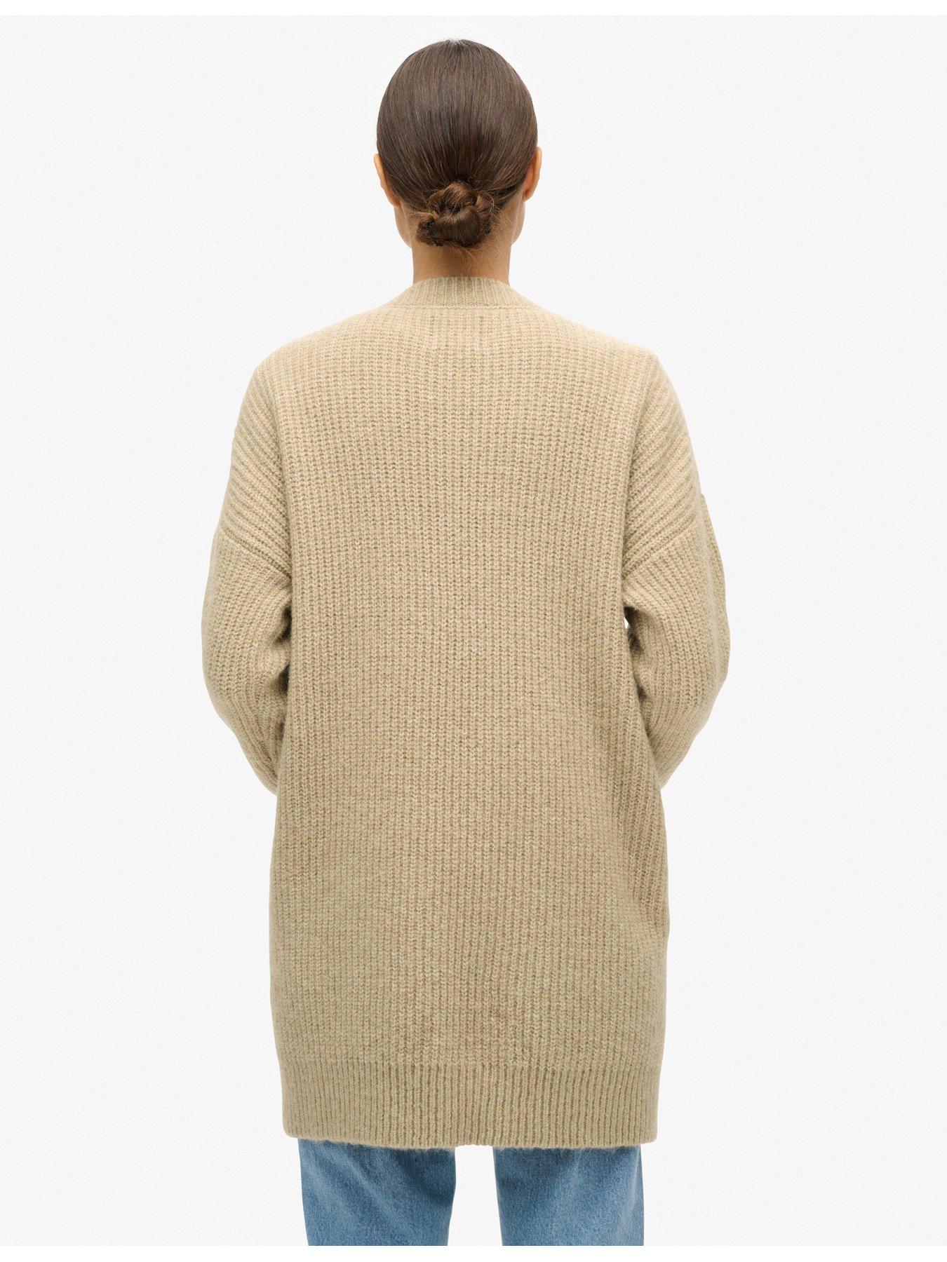  image of superdry-essential-long-knit-cardigan-brown