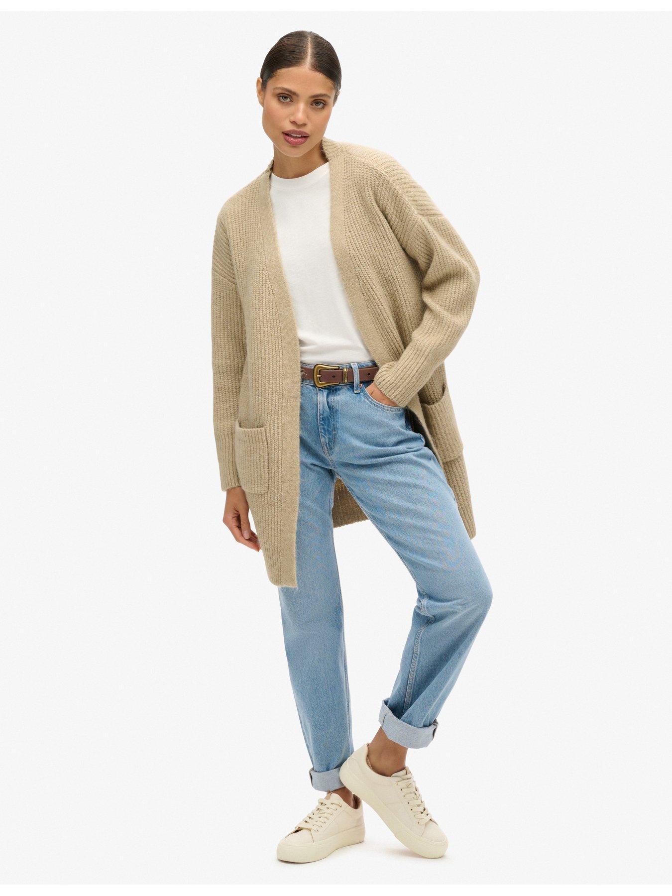  image of superdry-essential-long-knit-cardigan-brown