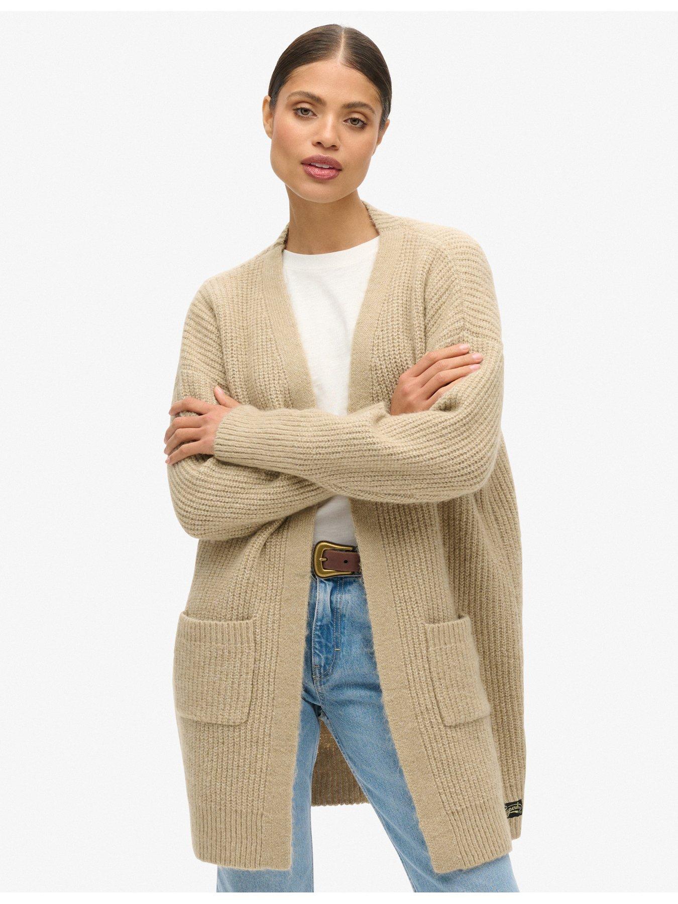  image of superdry-essential-long-knit-cardigan-brown