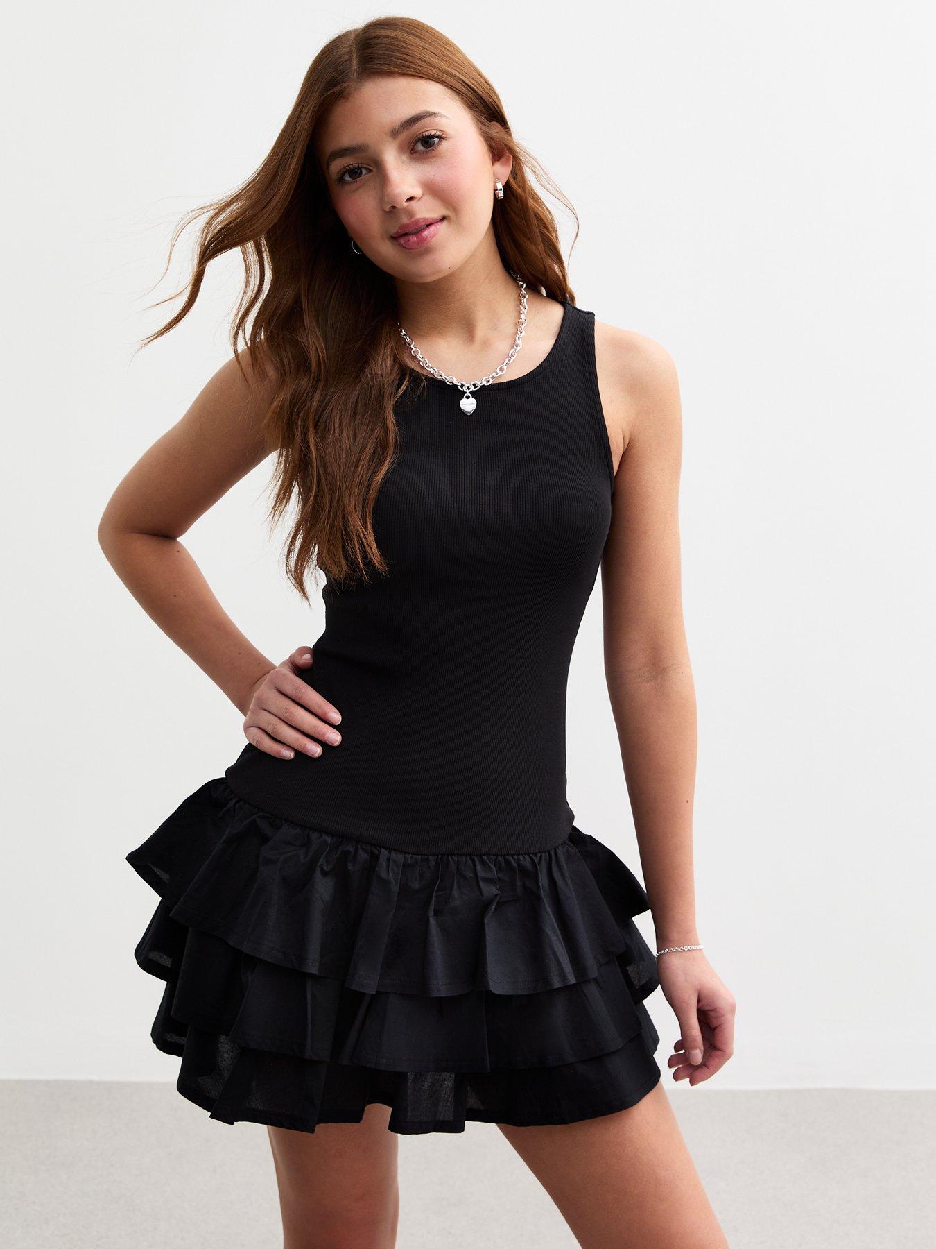 New Look 915 Girls Black Three Tier Rara Skort Dress Littlewoods