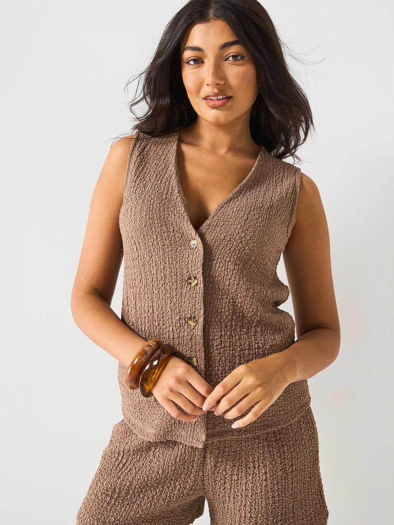 undefined Textured Shirt Co Ord Top - Brown