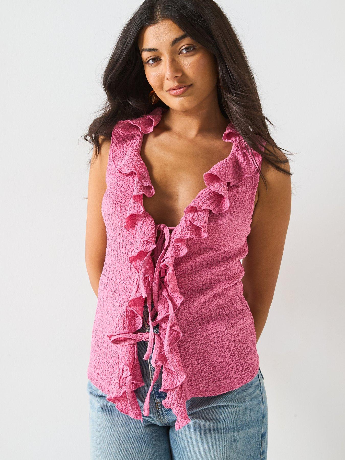 undefined Ruffle Tie Front Top