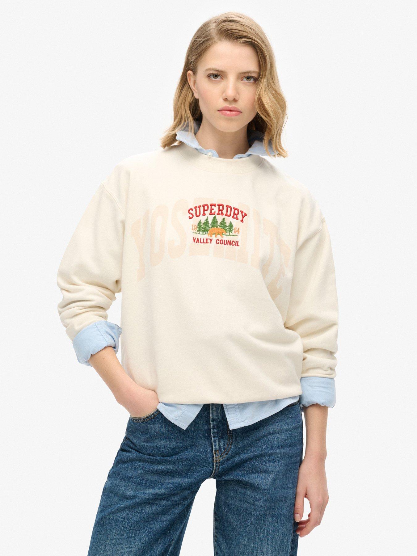  image of superdry-travel-souvenir-logo-sweatshirt-cream