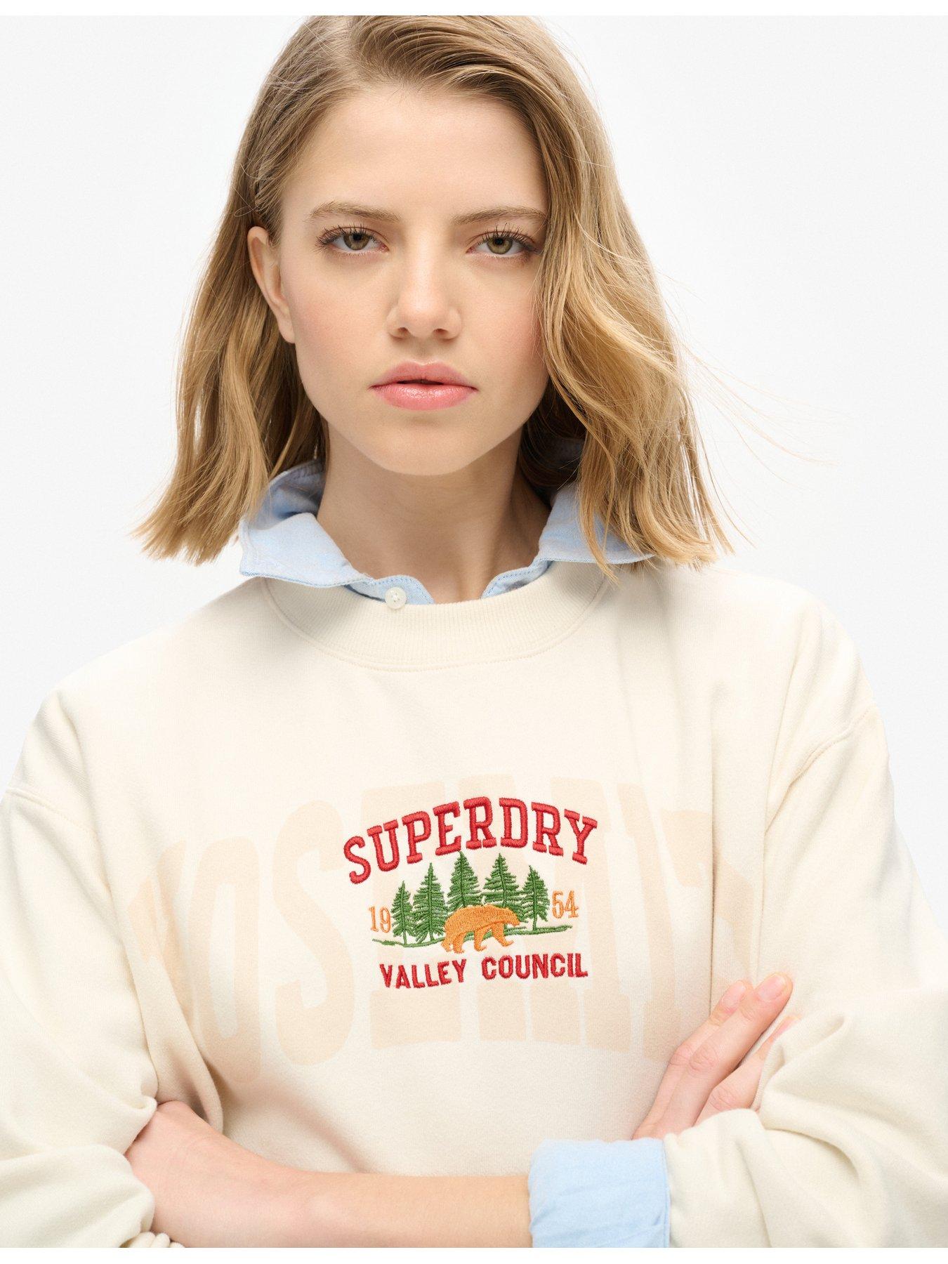  image of superdry-travel-souvenir-logo-sweatshirt-cream