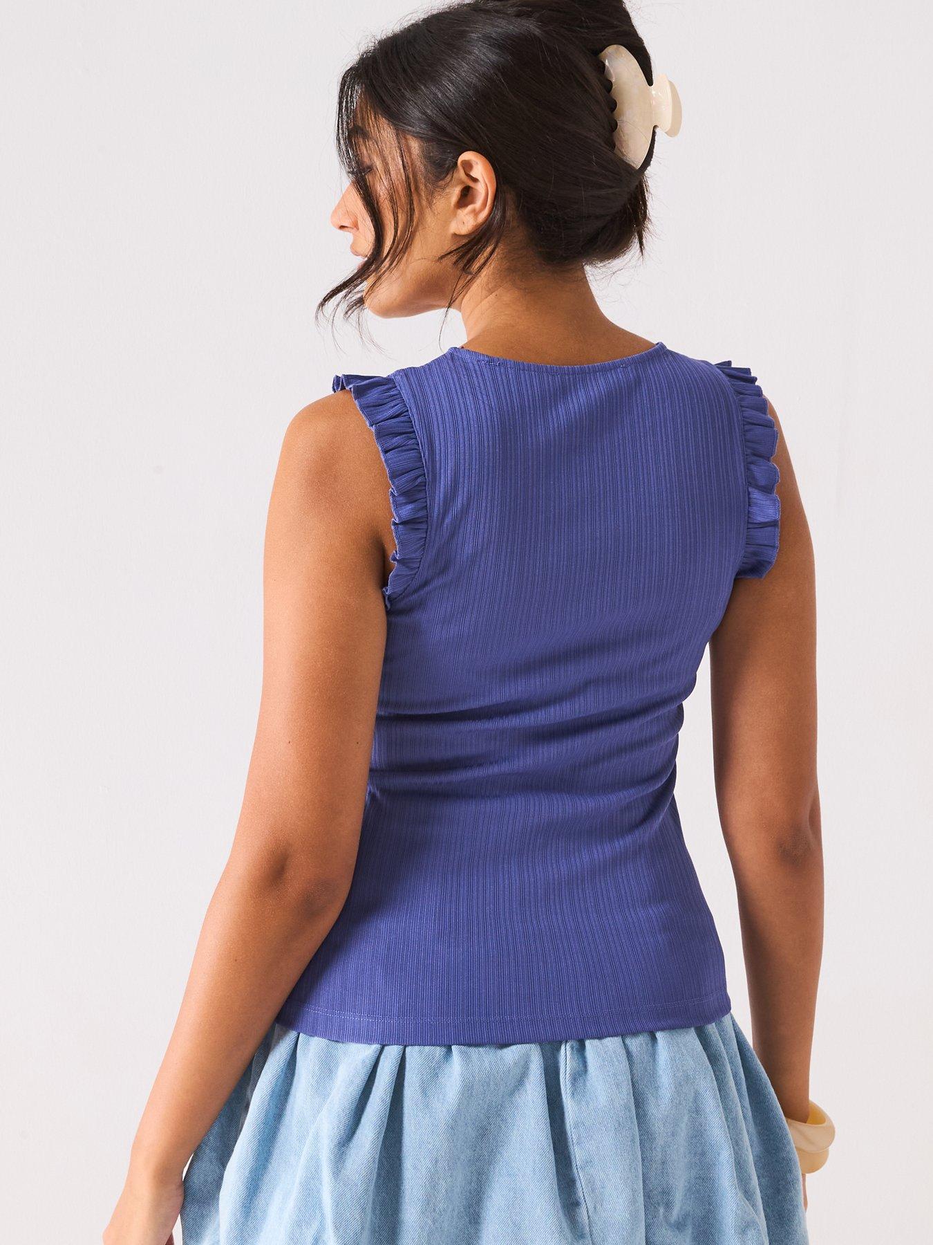 stillFront image of v-by-very-textured-frill-vest-blue