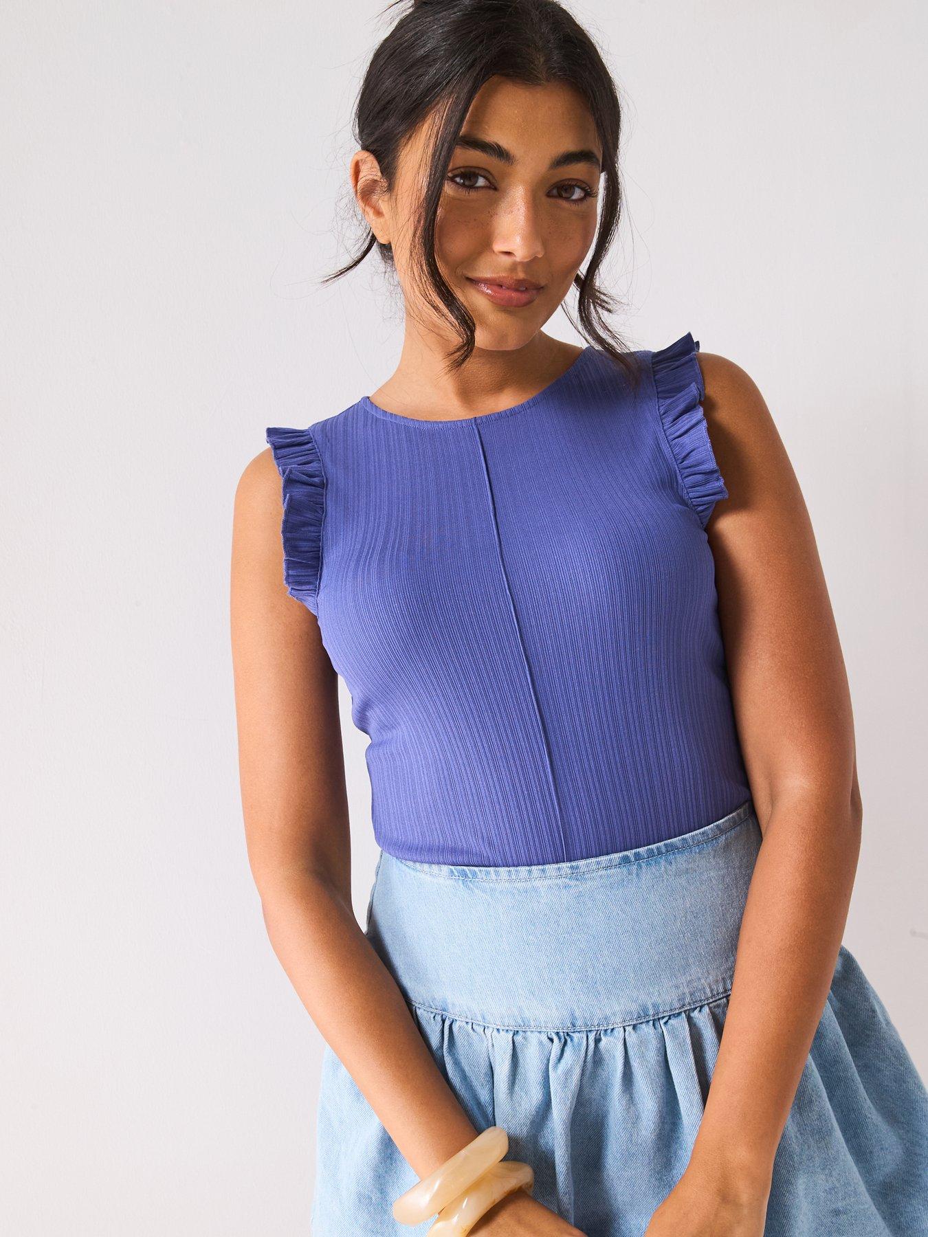  image of v-by-very-textured-frill-vest-blue