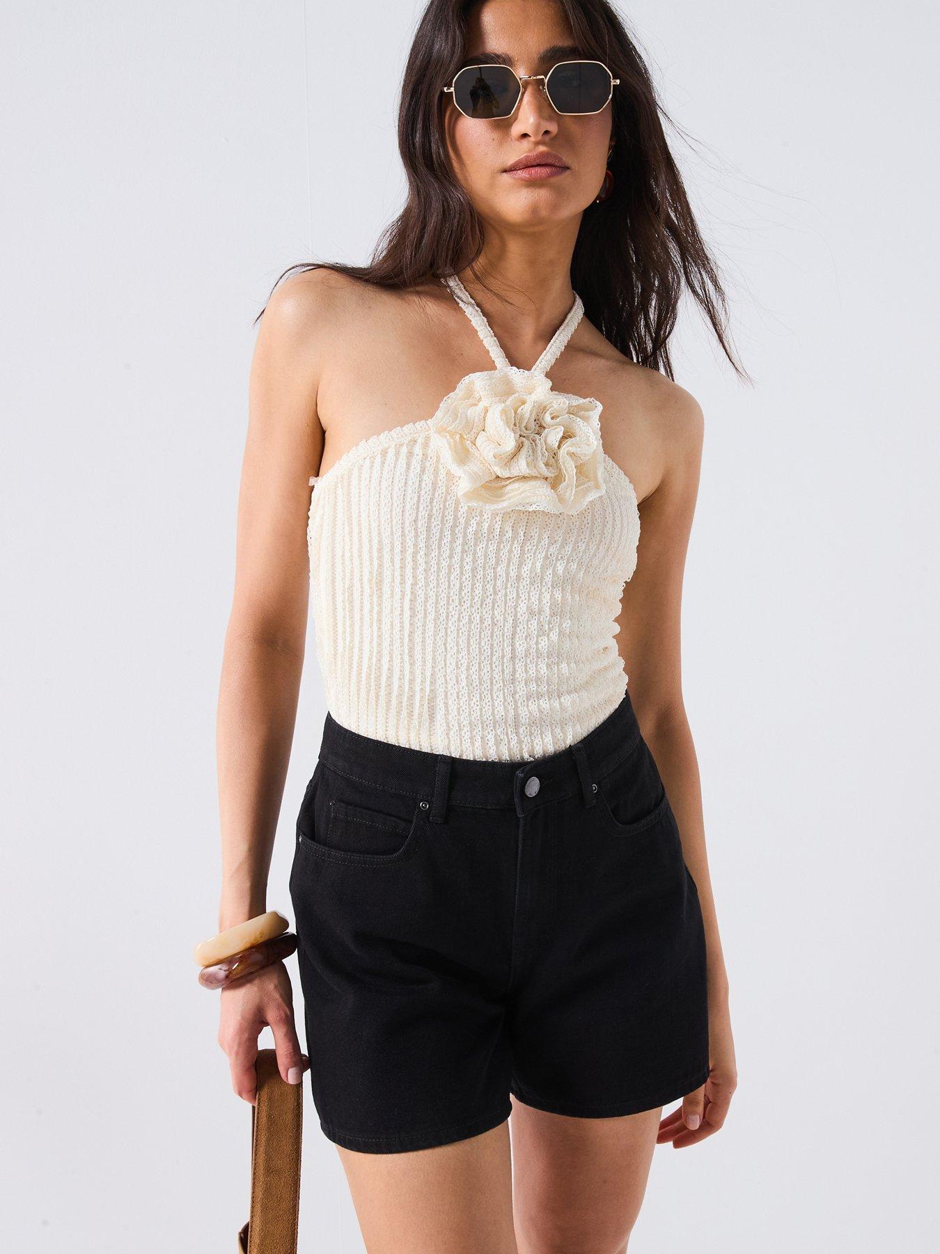 undefined Corsage Halter Top Co Ord - Cream