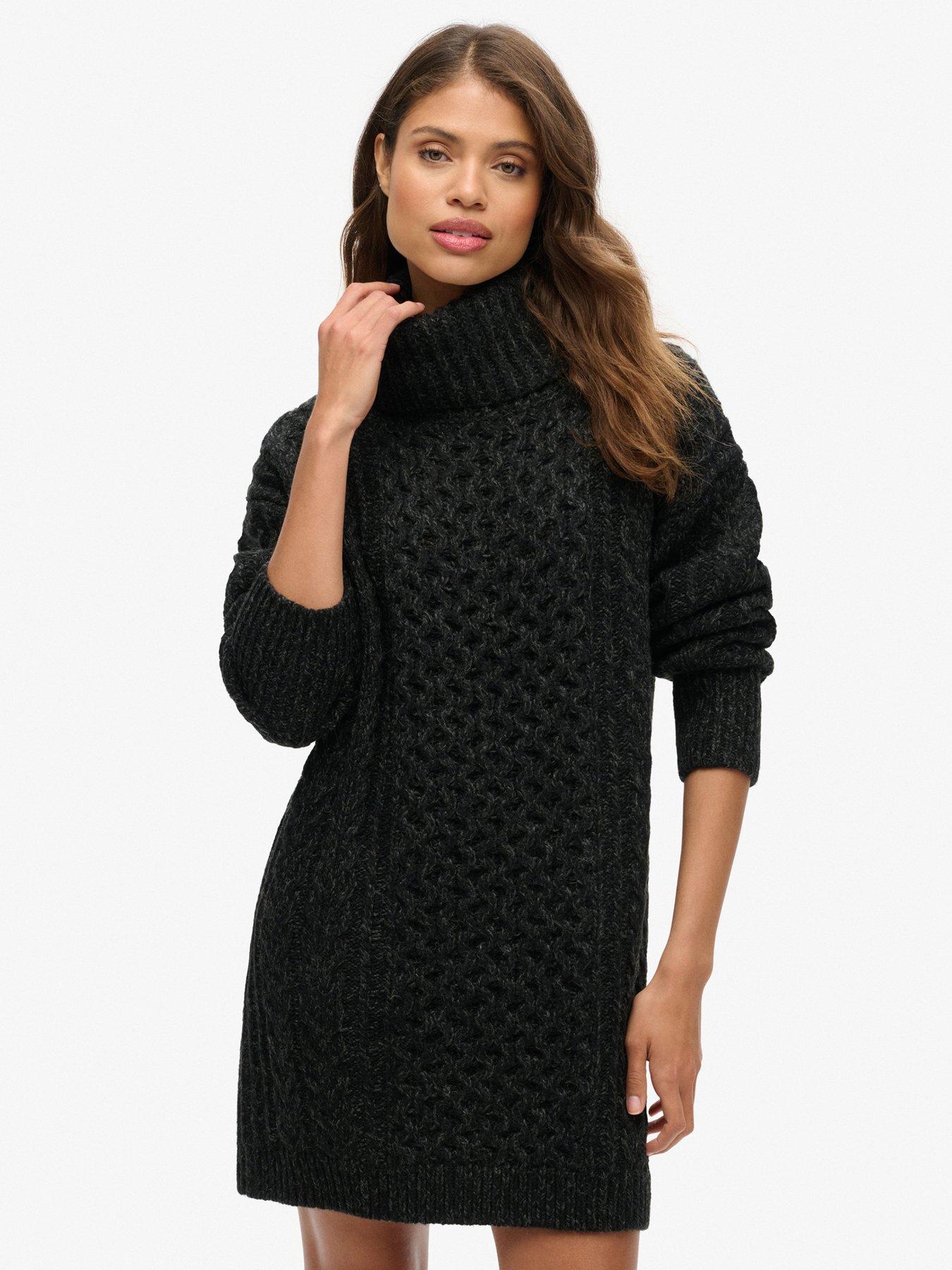 undefined Rollneck Cable Jumper Dress- Black