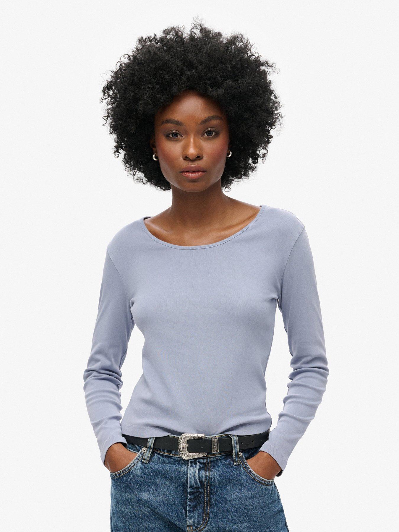 undefined Fine Rib Scoop Neck Top - Blue