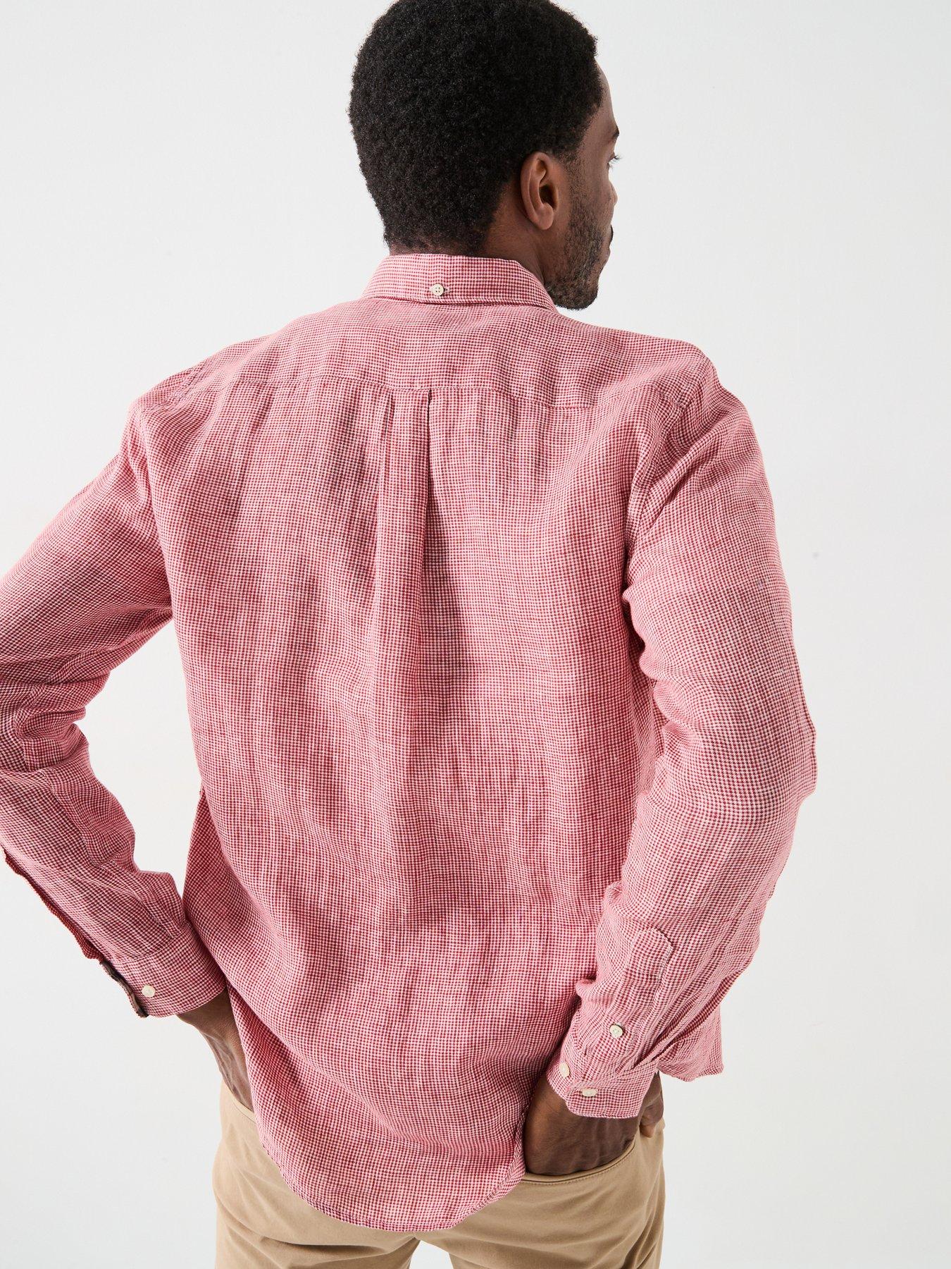  image of barbour-linton-linen-long-sleeve-tailored-shirt-dark-red