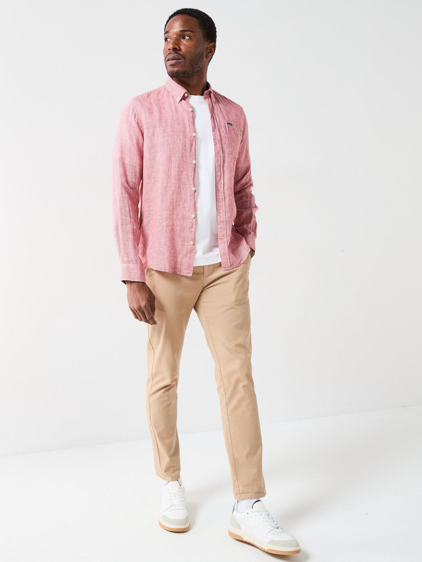  image of barbour-linton-linen-long-sleeve-tailored-shirt-dark-red