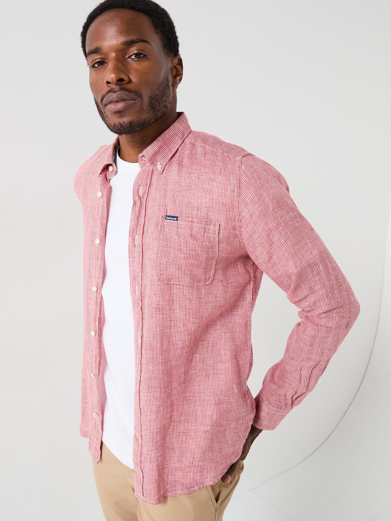  image of barbour-linton-linen-long-sleeve-tailored-shirt-dark-red
