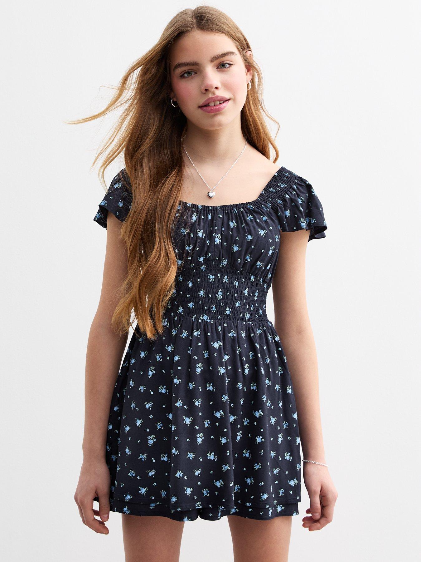 new-look-915-girls-blue-ditsy-print-skort-dress