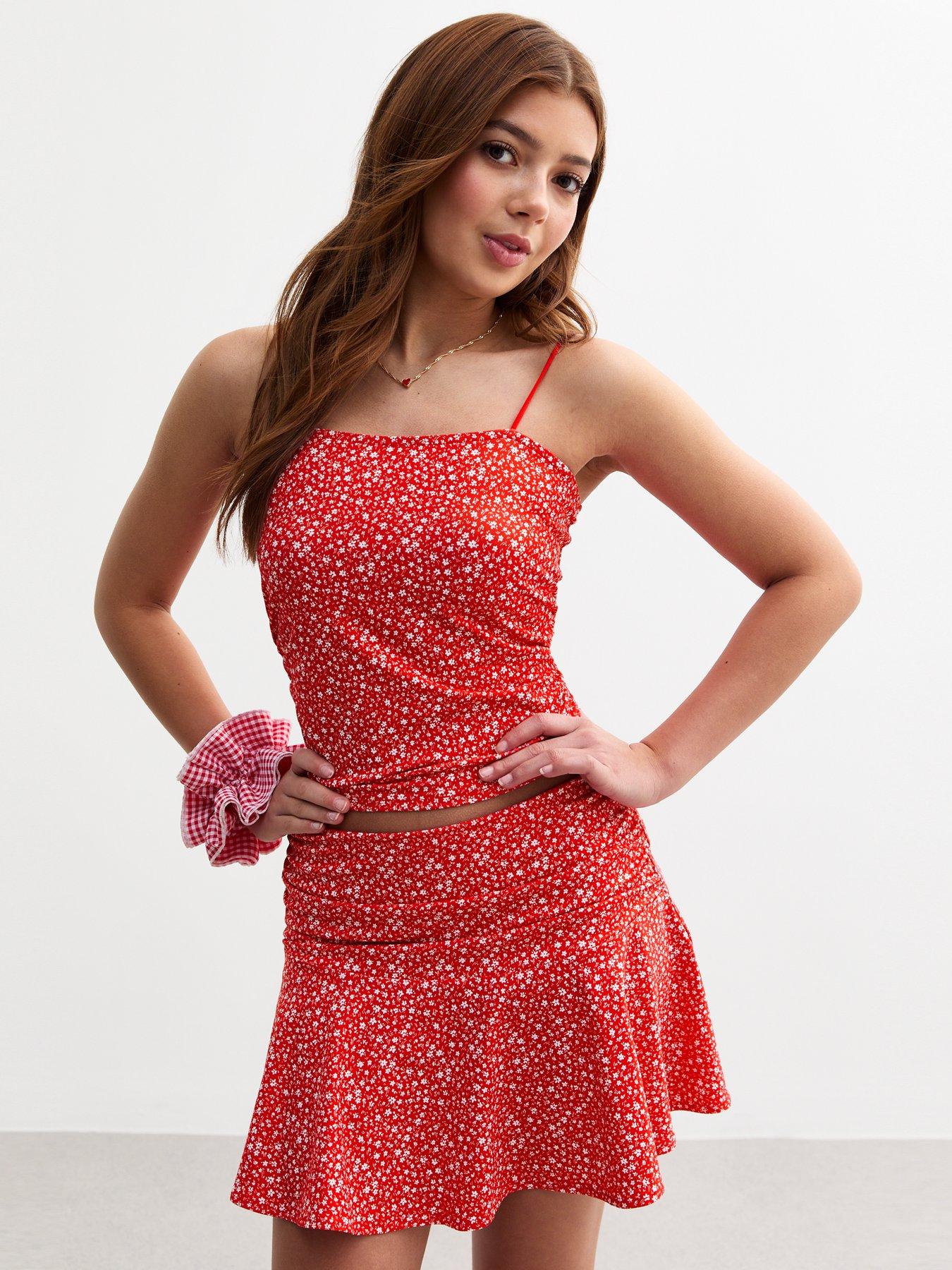  image of new-look-915-girls-ditsy-print-slinky-flippy-skort-red