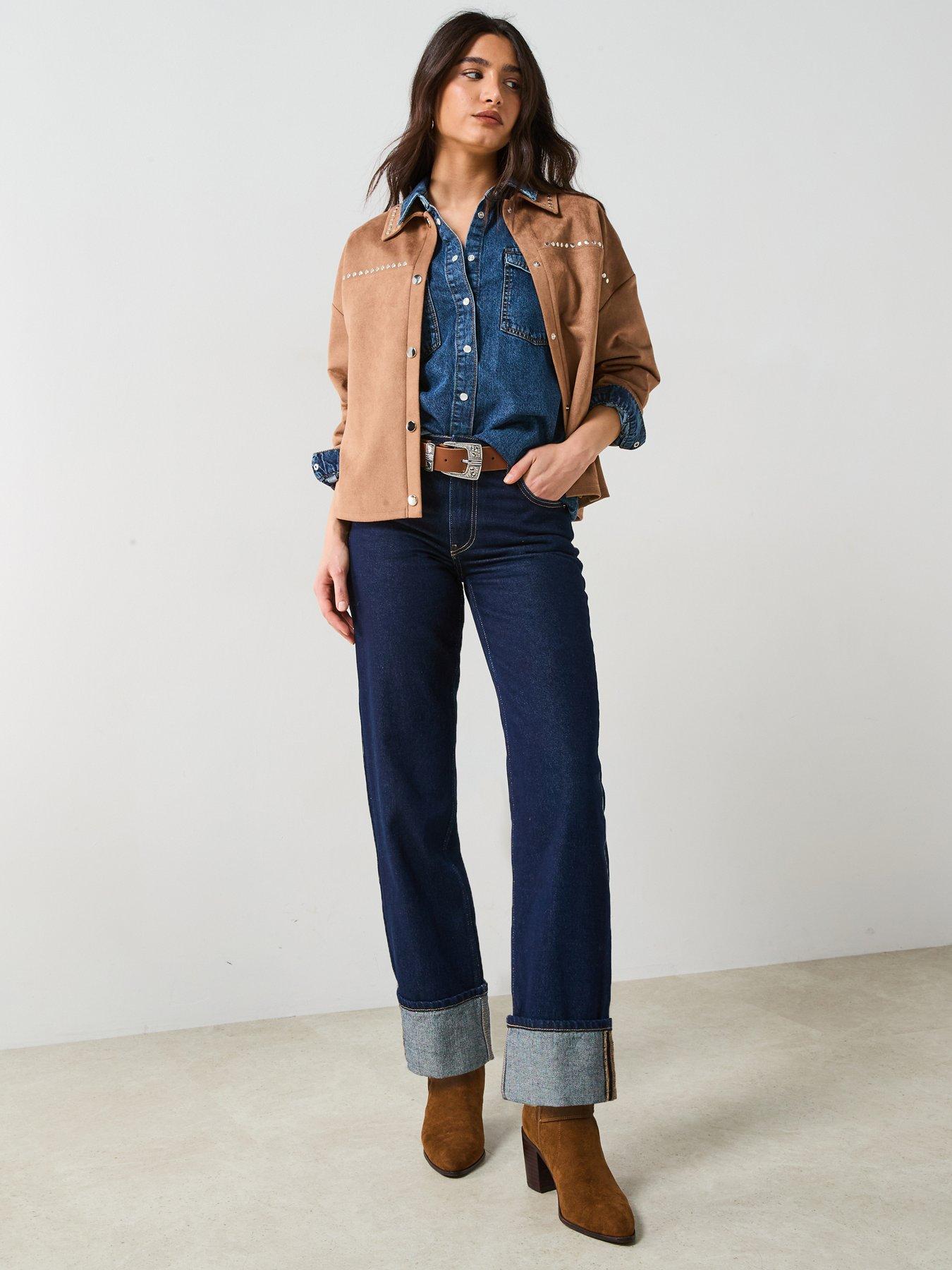  image of v-by-very-stud-detail-suede-look-jacket-beige