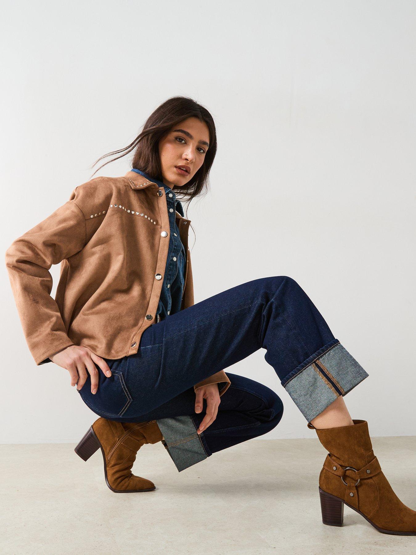  image of v-by-very-stud-detail-suede-look-jacket-beige