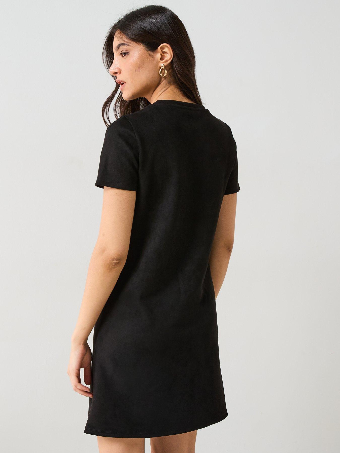  image of v-by-very-stud-detail-suede-look-shift-dress-black