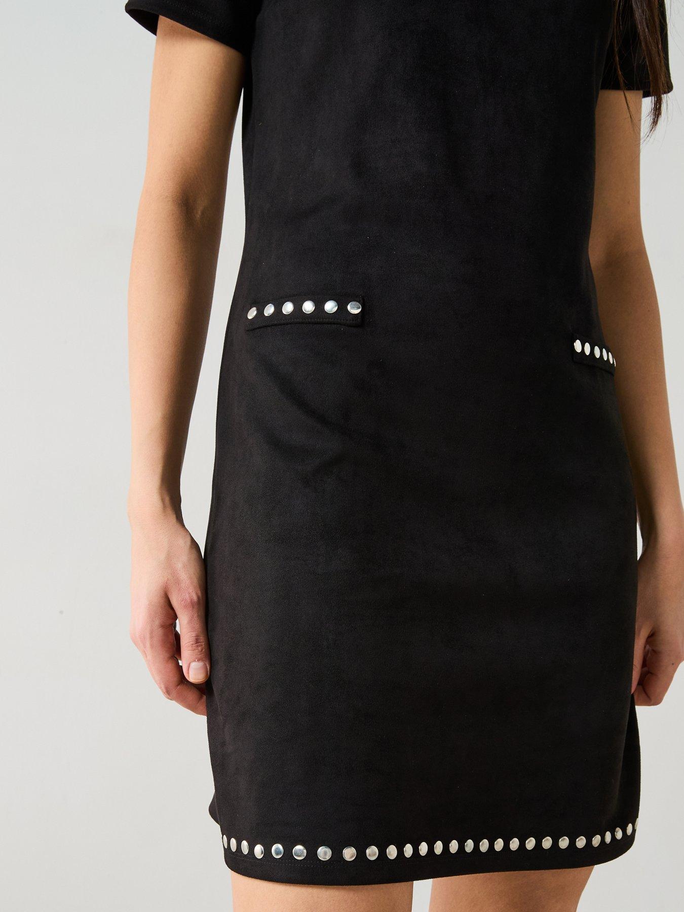  image of v-by-very-stud-detail-suede-look-shift-dress-black